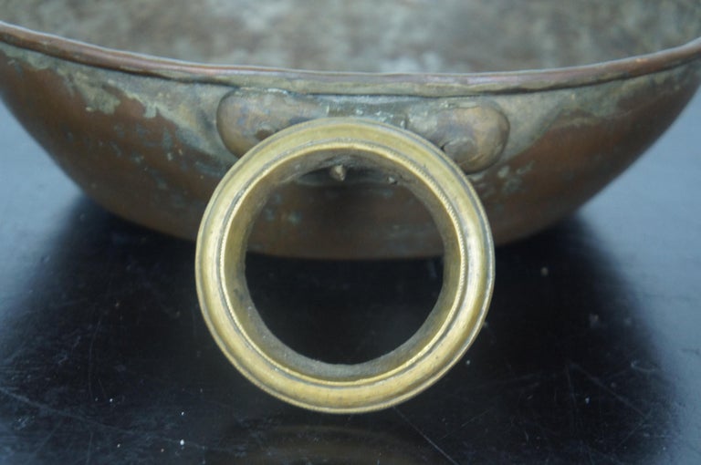 Antique Hammered Copper Candy Kettle Apple Butter Pan Brass Handles Cauldron 11” For Sale at 1stDibs