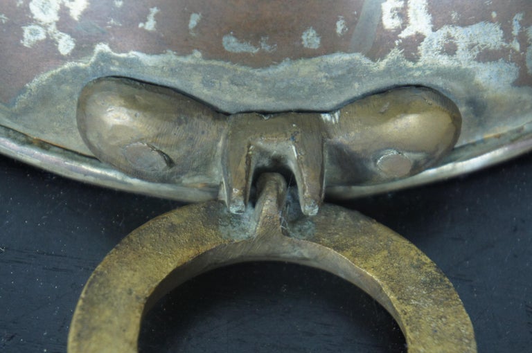 Antique Hammered Copper Candy Kettle Apple Butter Pan Brass Handles Cauldron 11” For Sale at 1stDibs