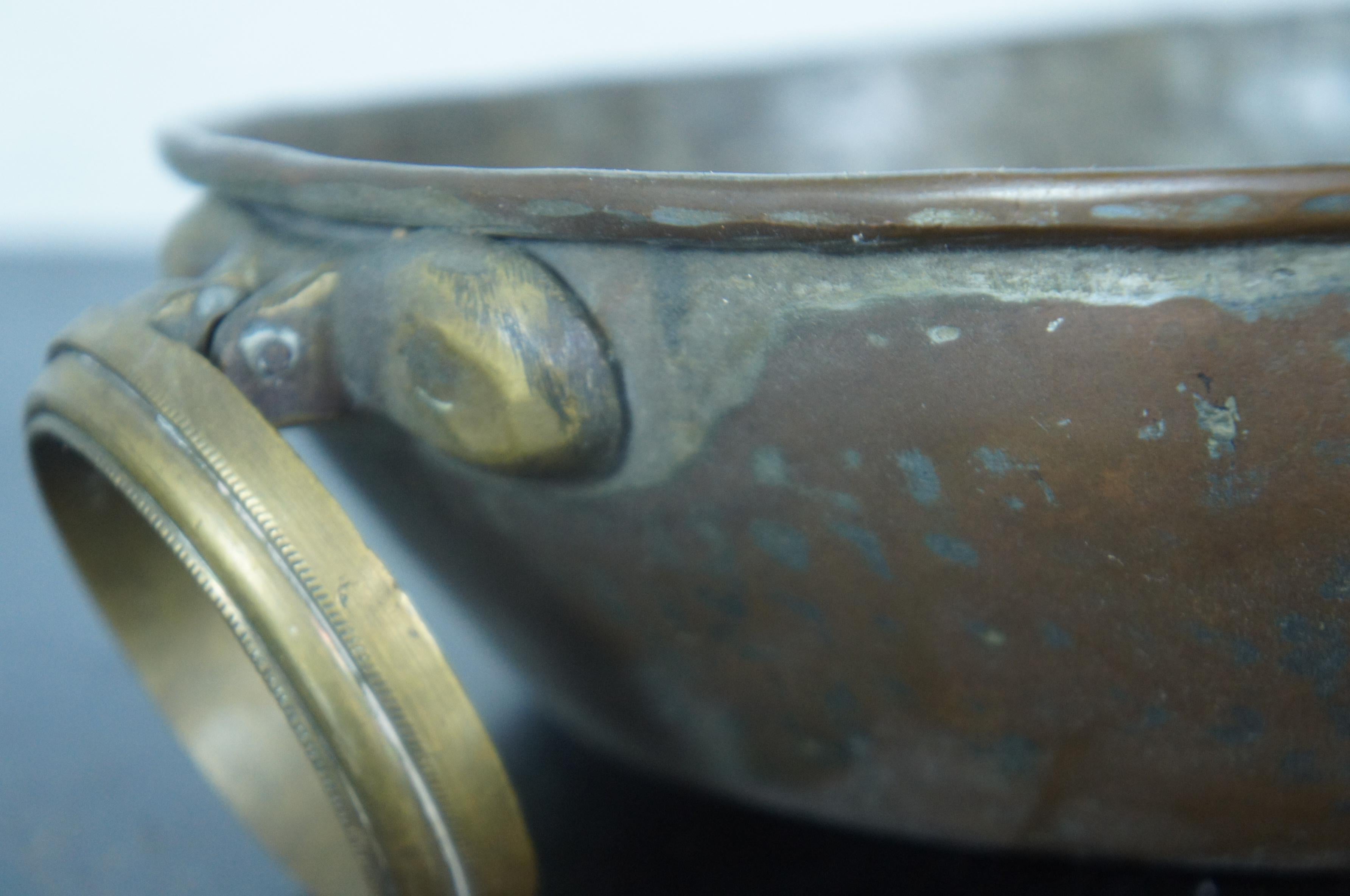 Antique Hammered Copper Candy Kettle Apple Butter Pan Brass Handles Cauldron 11” 4