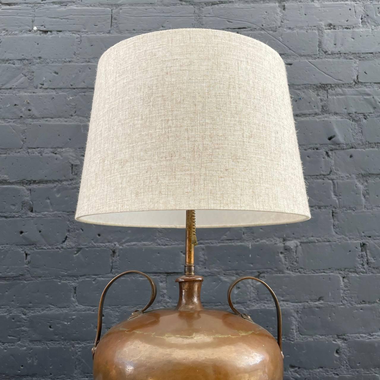 American Antique Hammered Copper Urn Style Table Lamp