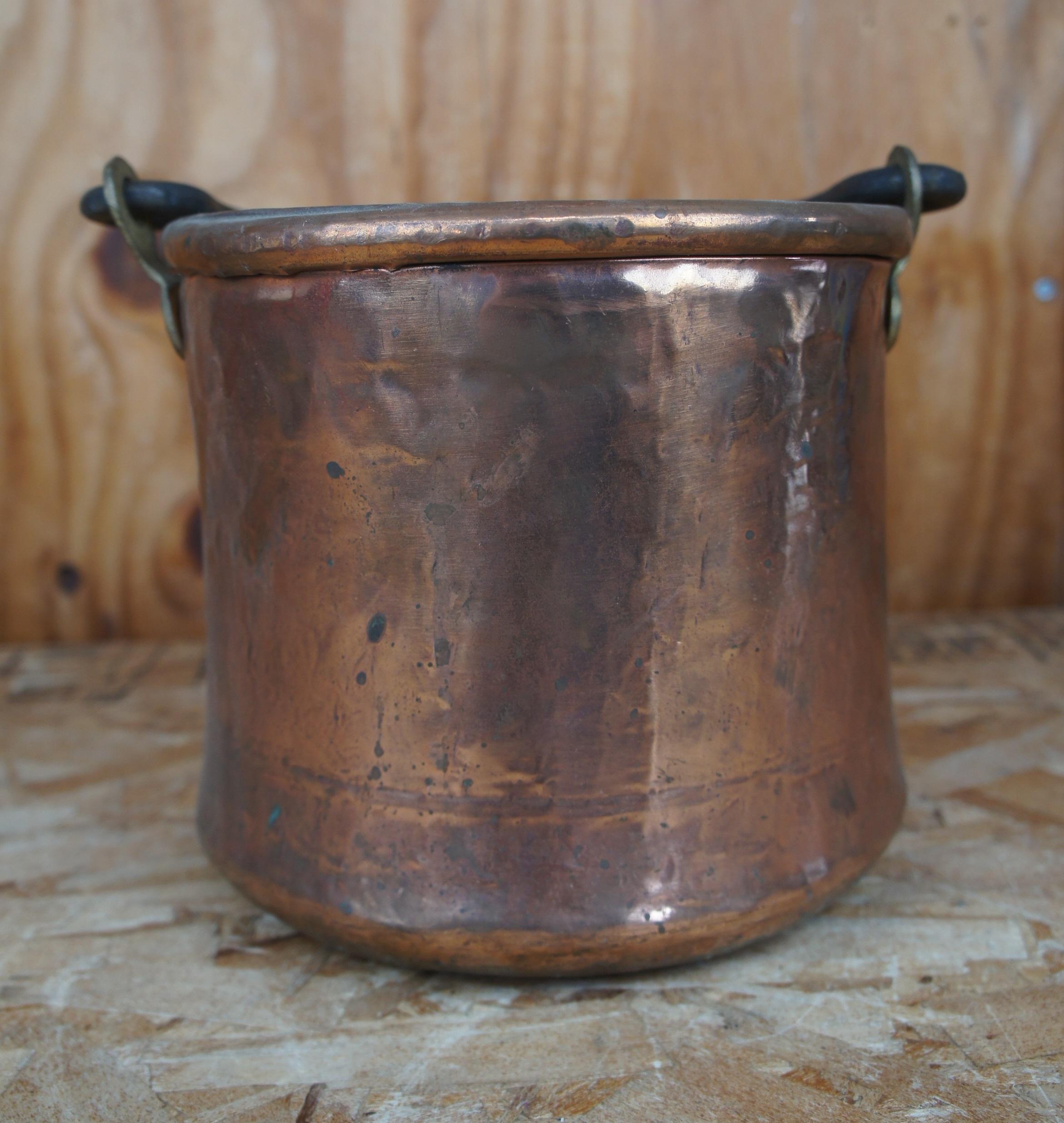 Rustic Antique Hammered Dovetailed Copper Apple Butter Cauldron Pot Kettle Bucket