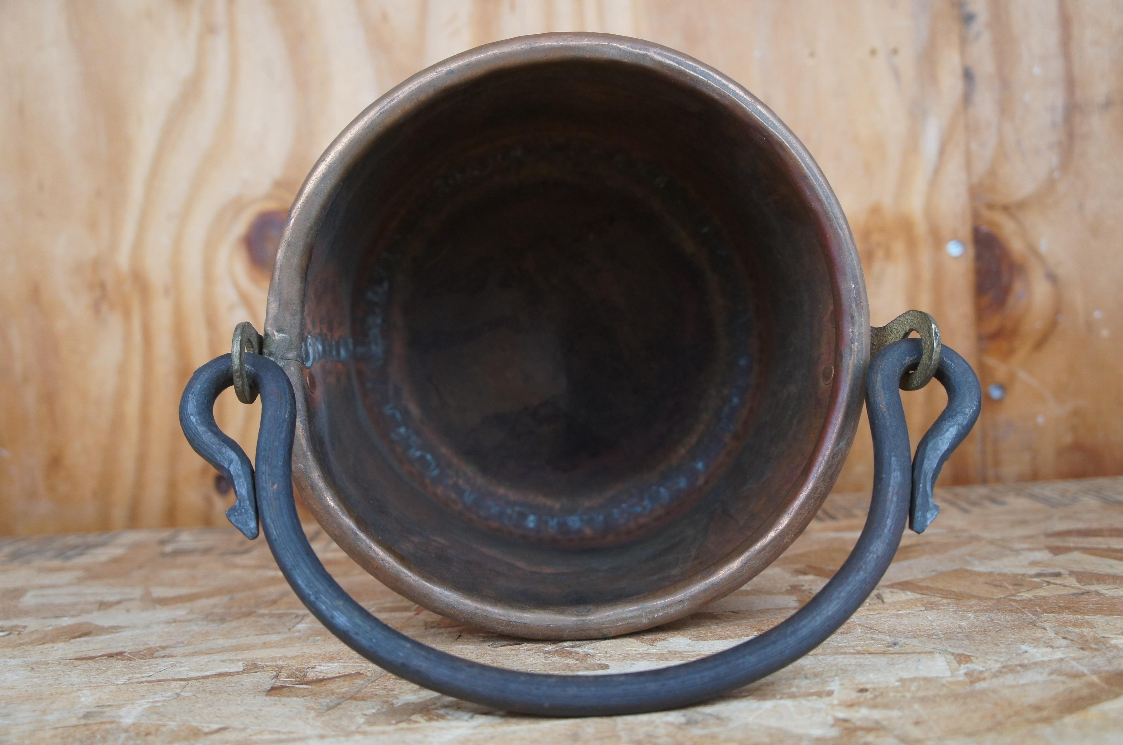 19th Century Antique Hammered Dovetailed Copper Apple Butter Cauldron Pot Kettle Bucket