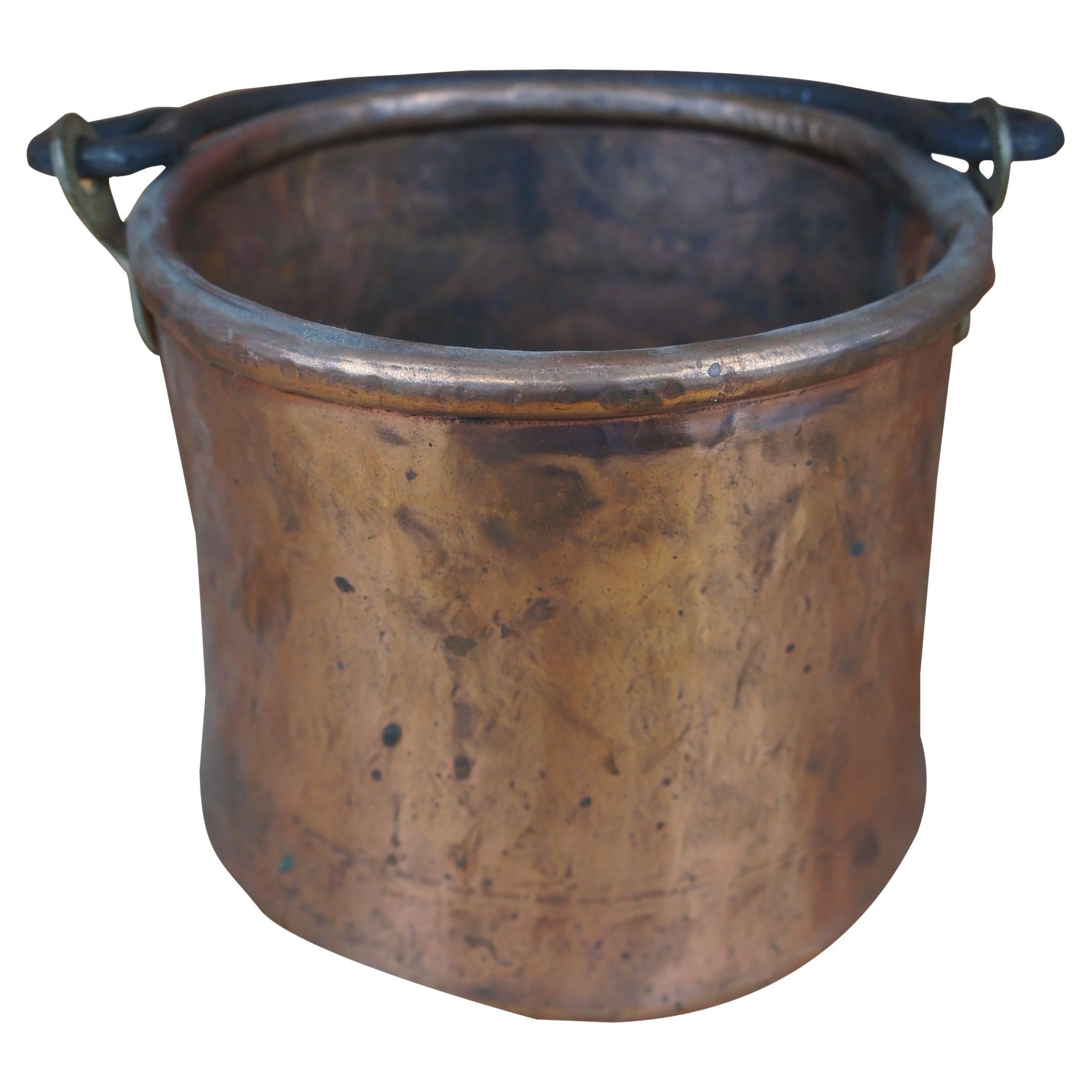 Antique Hammered Dovetailed Copper Apple Butter Cauldron Pot Kettle Bucket