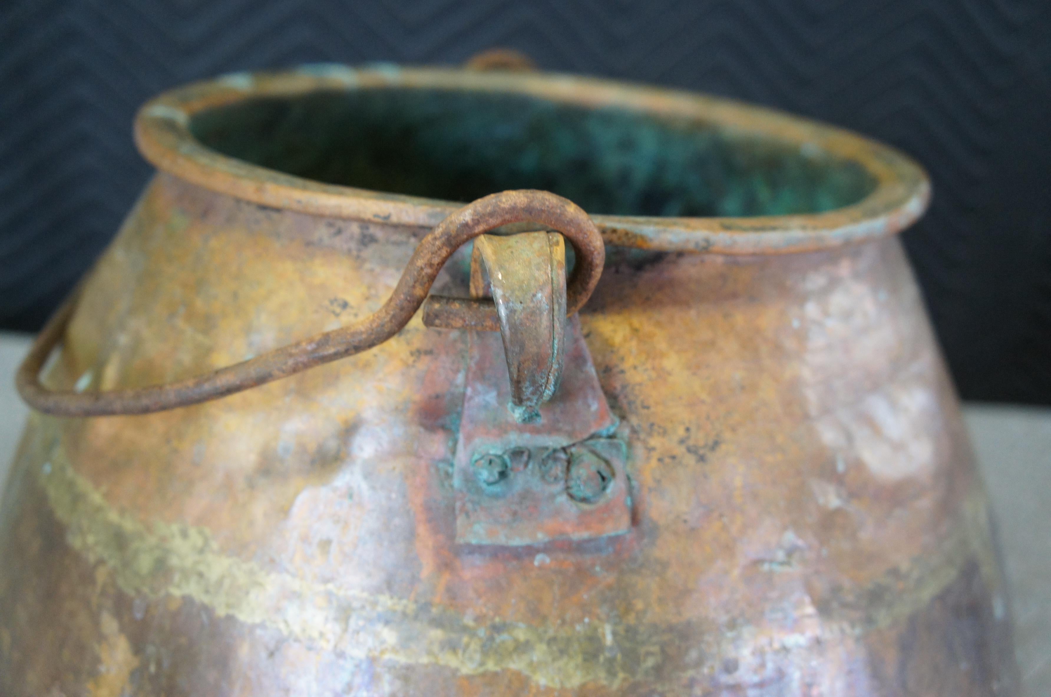 Antique Hammered Dovetailed Copper Apple Butter Cauldron Pot Kettle Bucket 5