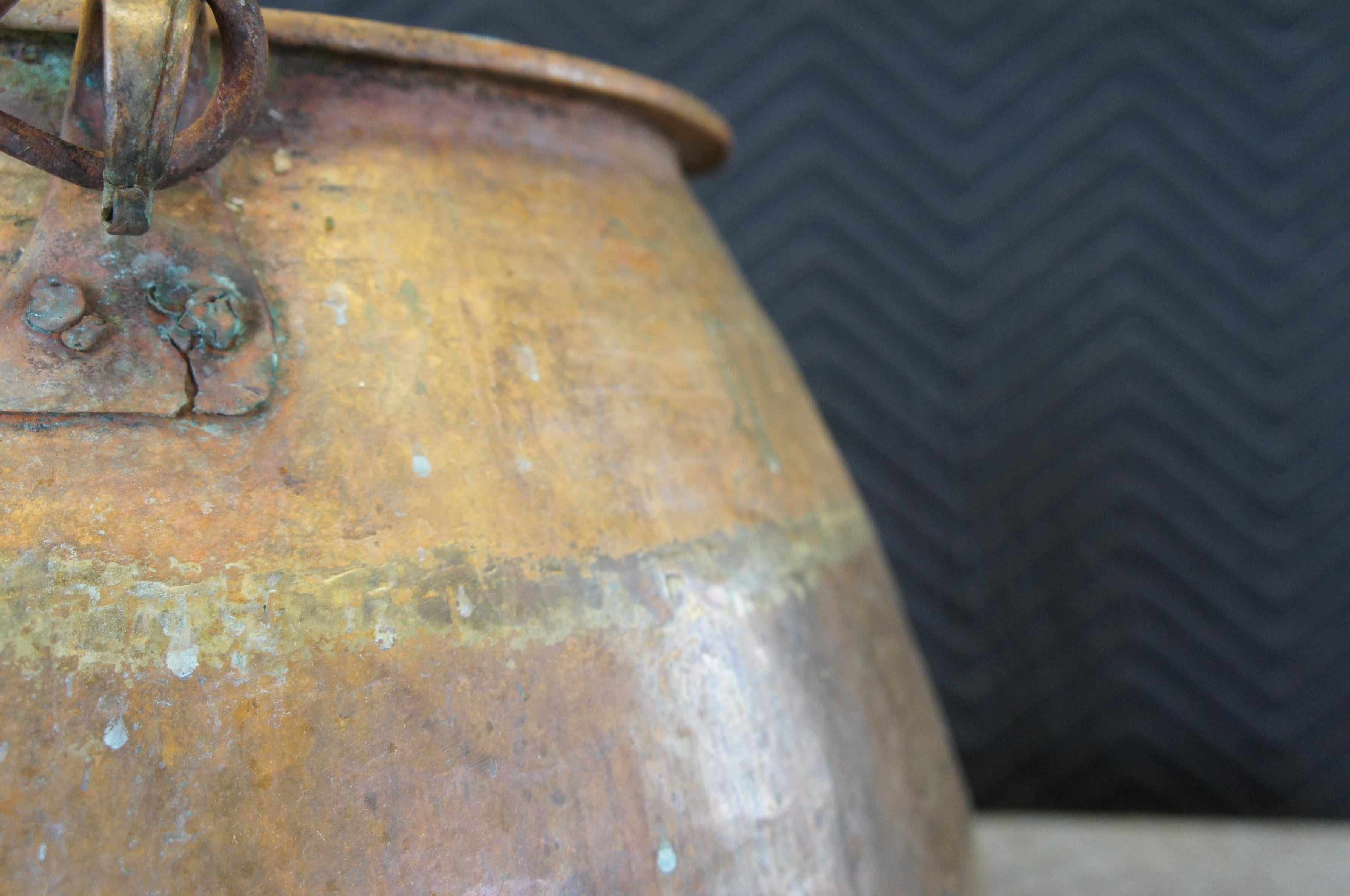 Antique Hammered Dovetailed Copper Apple Butter Cauldron Pot Kettle Bucket 1