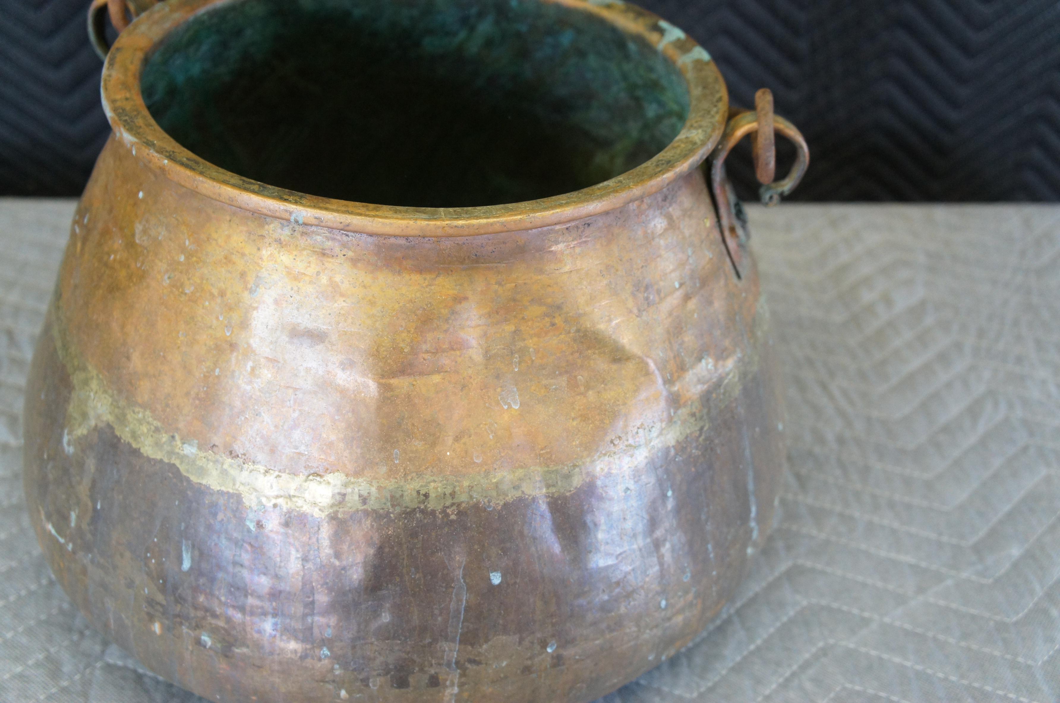Antique Hammered Dovetailed Copper Apple Butter Cauldron Pot Kettle Bucket 3