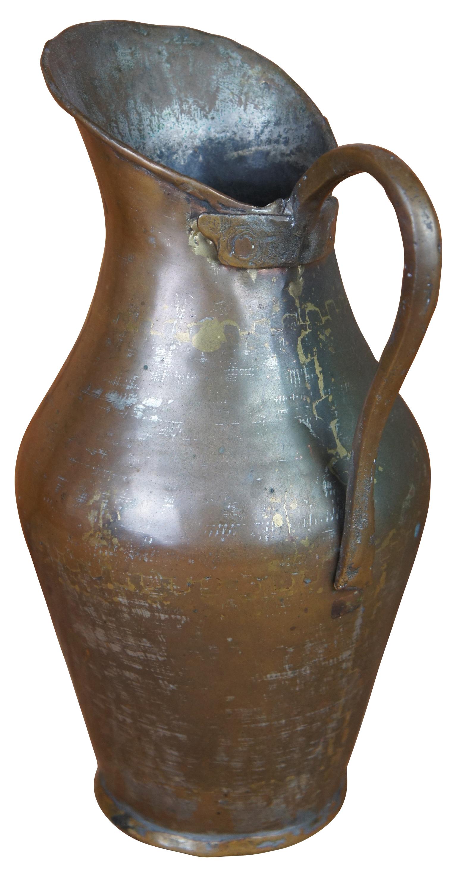 Antique Hammered Dovetailed Copper Ewer Wine Water Can Pitcher Jug For