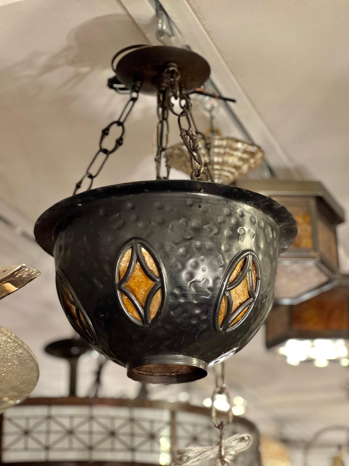 Antique Hammered Iron Light Fixture In Good Condition For Sale In New York, NY