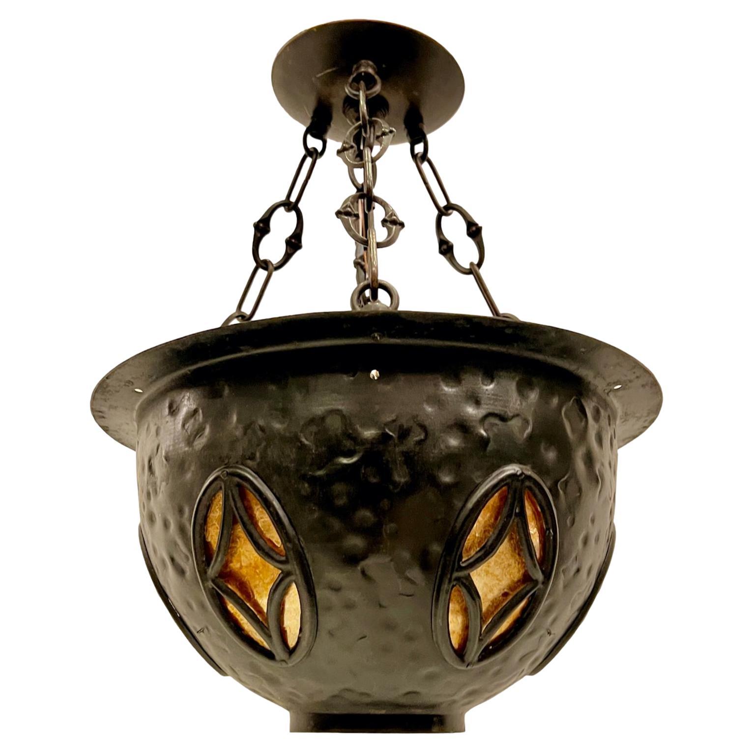 Antique Hammered Iron Light Fixture For Sale