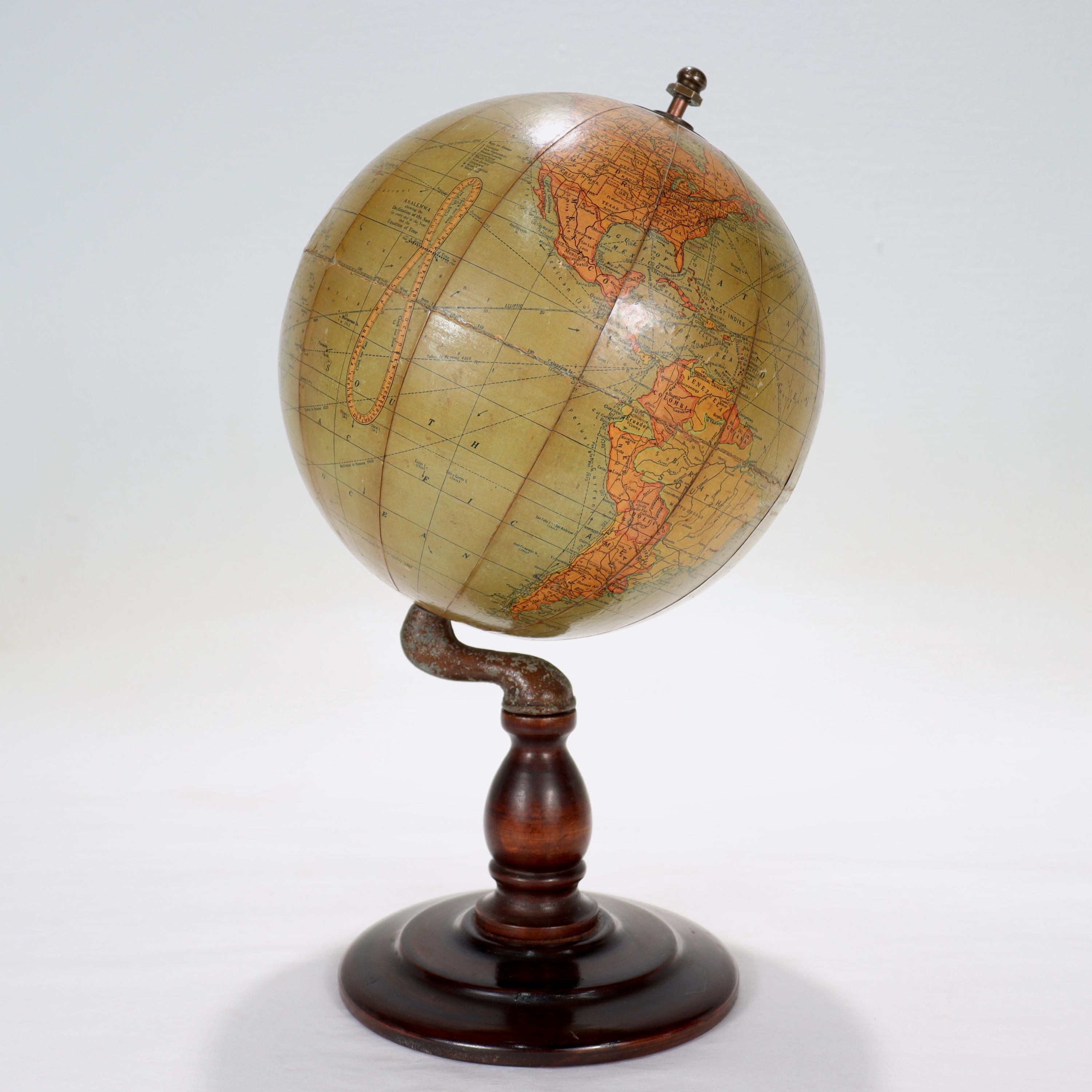 Offered here for your consideration is, A fine antique 6-inch terrestrial globe.
Additional Details:

By C.S. Hammond & Co.

The globe likely dates from 1927 to 1930 due to the marking of Leningrad (post-1924), Constantinople (pre-1930), and