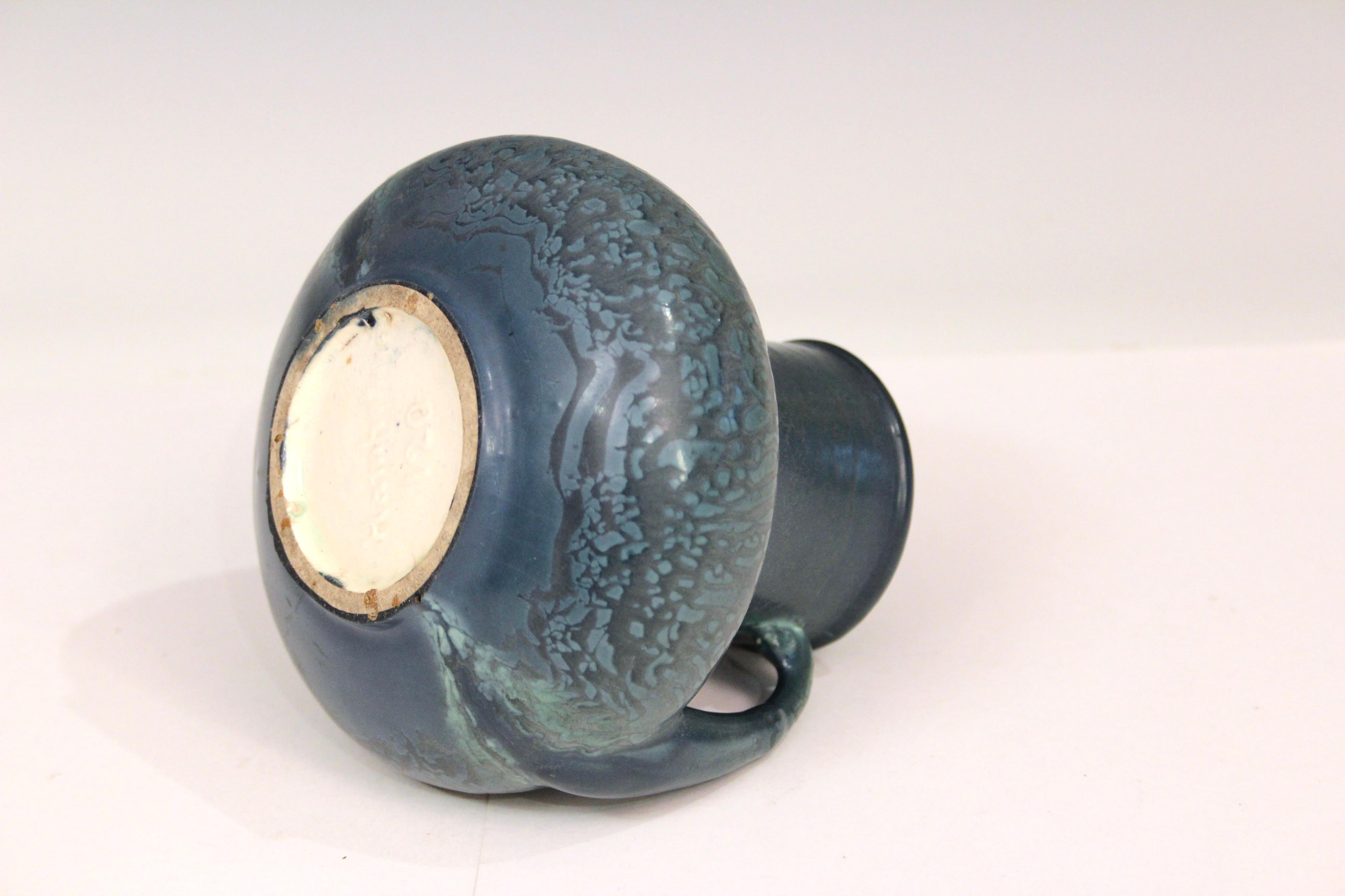 American Antique Hampshire Pottery Matt Peacock Blue Arts & Crafts Vase For Sale