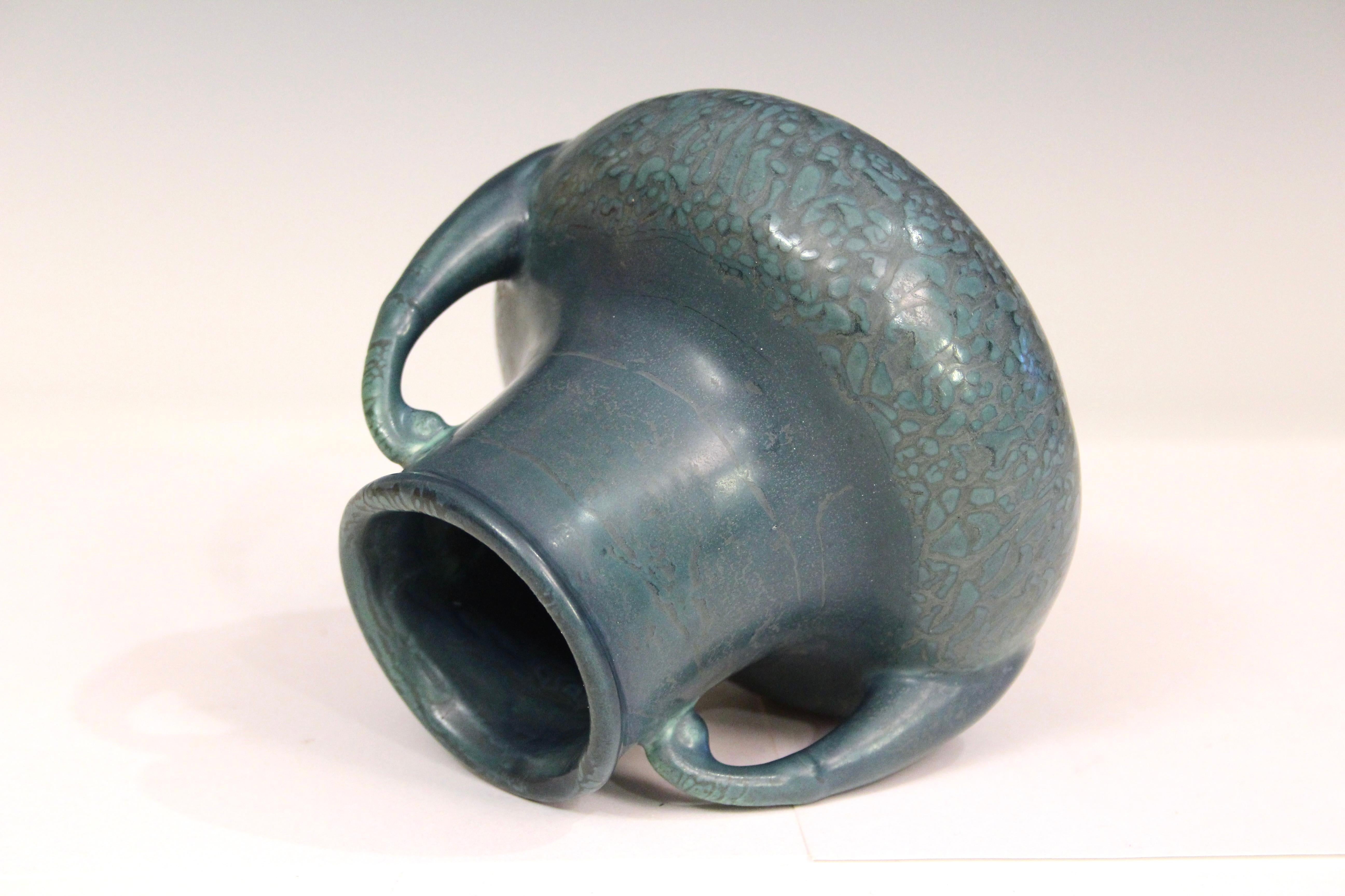 Molded Antique Hampshire Pottery Matt Peacock Blue Arts & Crafts Vase For Sale