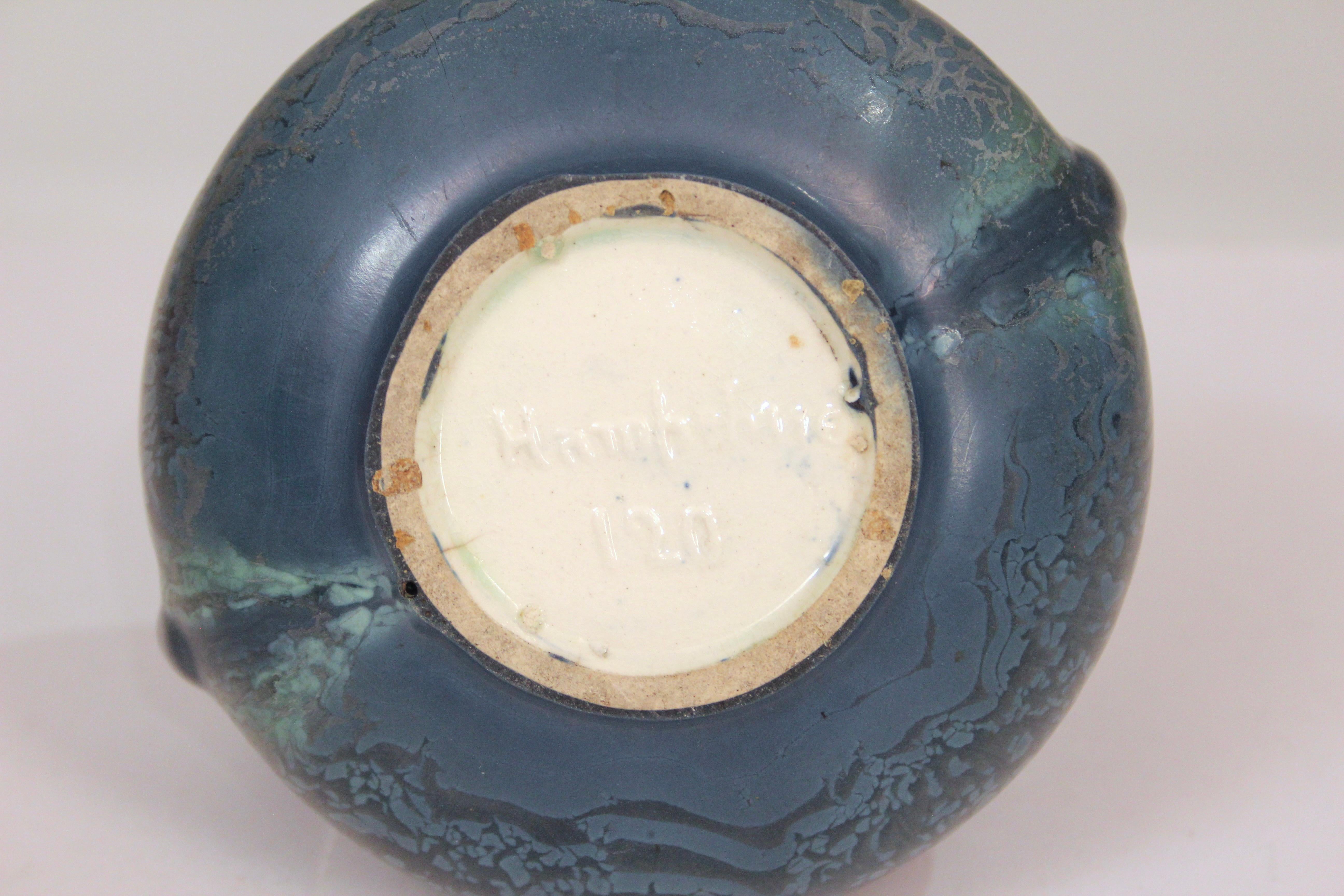 Molded Antique Hampshire Pottery Matt Peacock Blue Arts & Crafts Vase