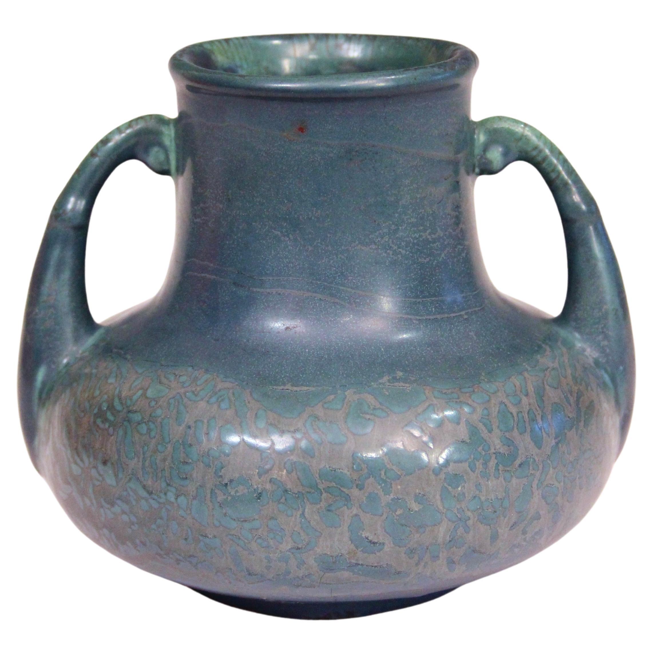 Antique Hampshire Pottery Matt Peacock Blue Arts & Crafts Vase For Sale