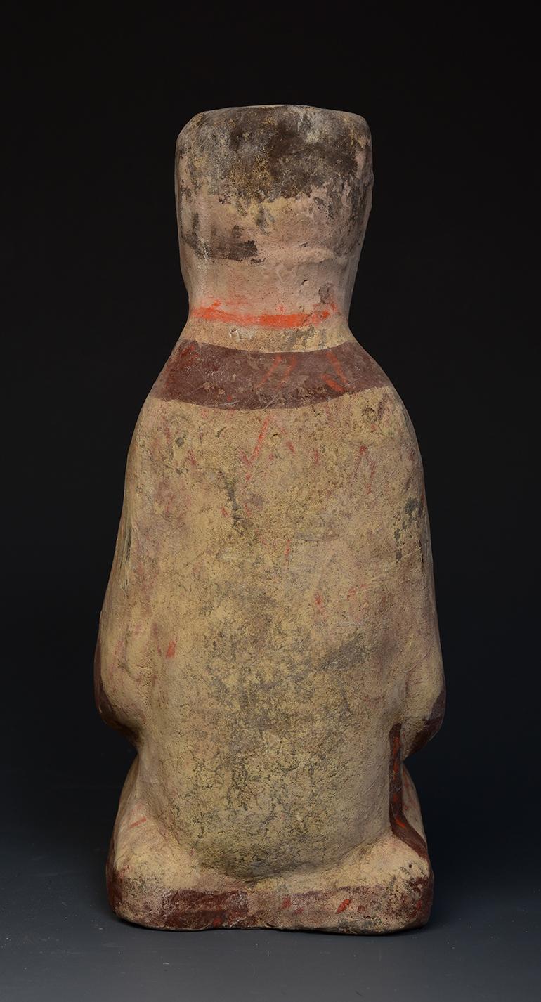 Antique Han Dynasty Chinese Painted Pottery Kneeling Court Attendant 5