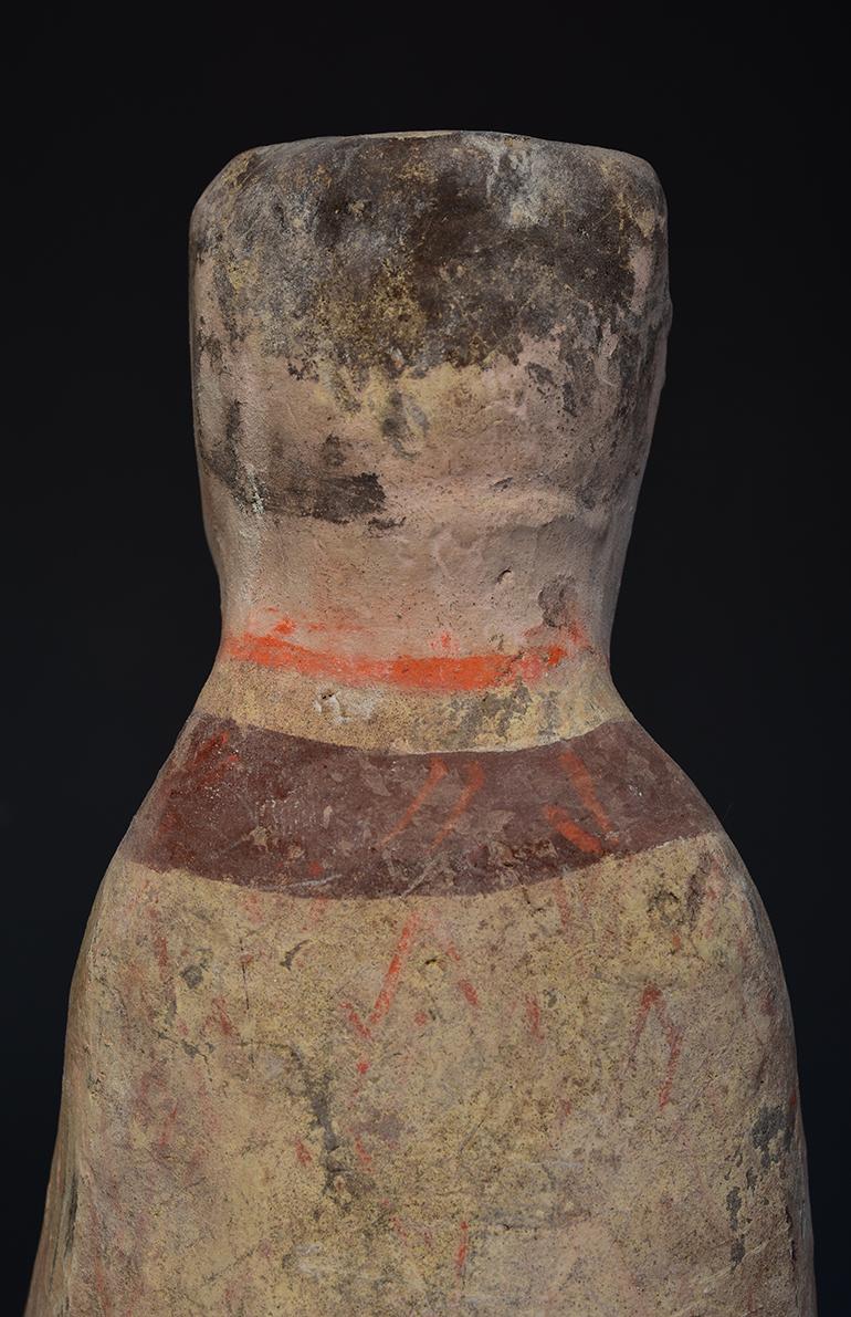 Antique Han Dynasty Chinese Painted Pottery Kneeling Court Attendant 6