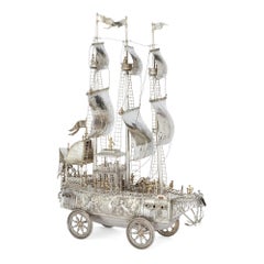 Antiker Hanau Silber und Silber-Silber-vergoldeter Nef