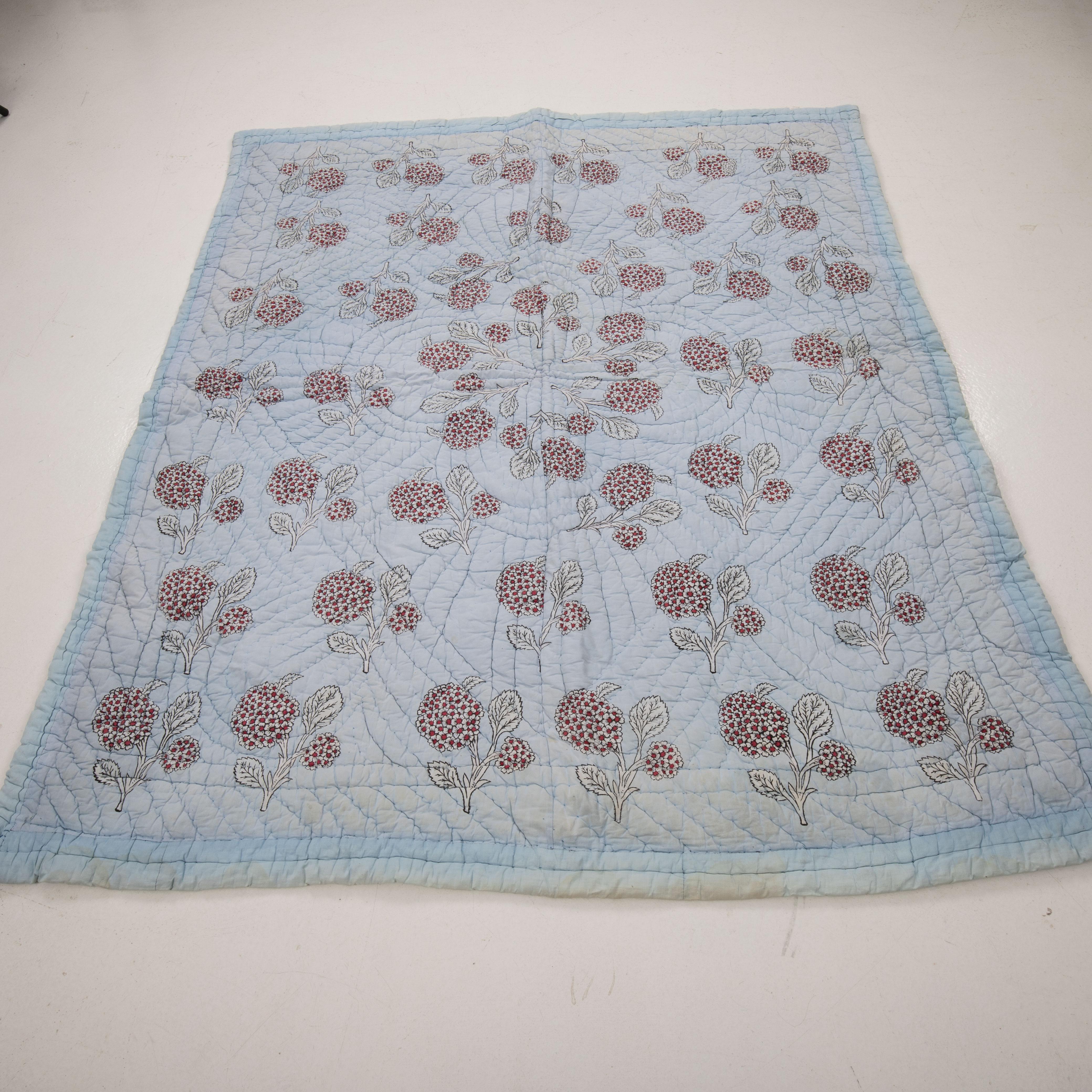 Turkish Antique Hand Block Printed and Painted Quilt from Anatolia, Turkey For Sale