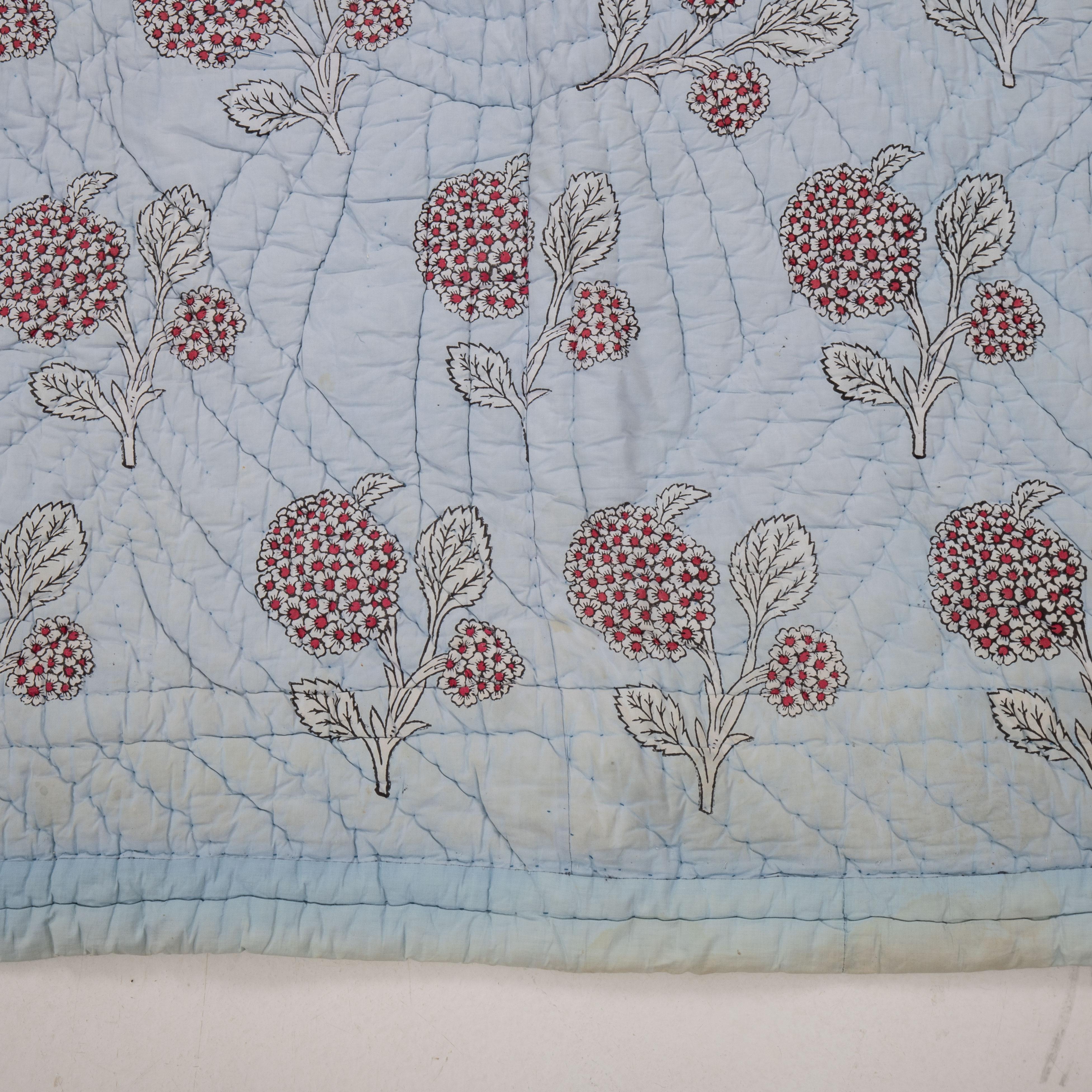 Kalamkari Antique Hand Block Printed and Painted Quilt from Anatolia, Turkey For Sale