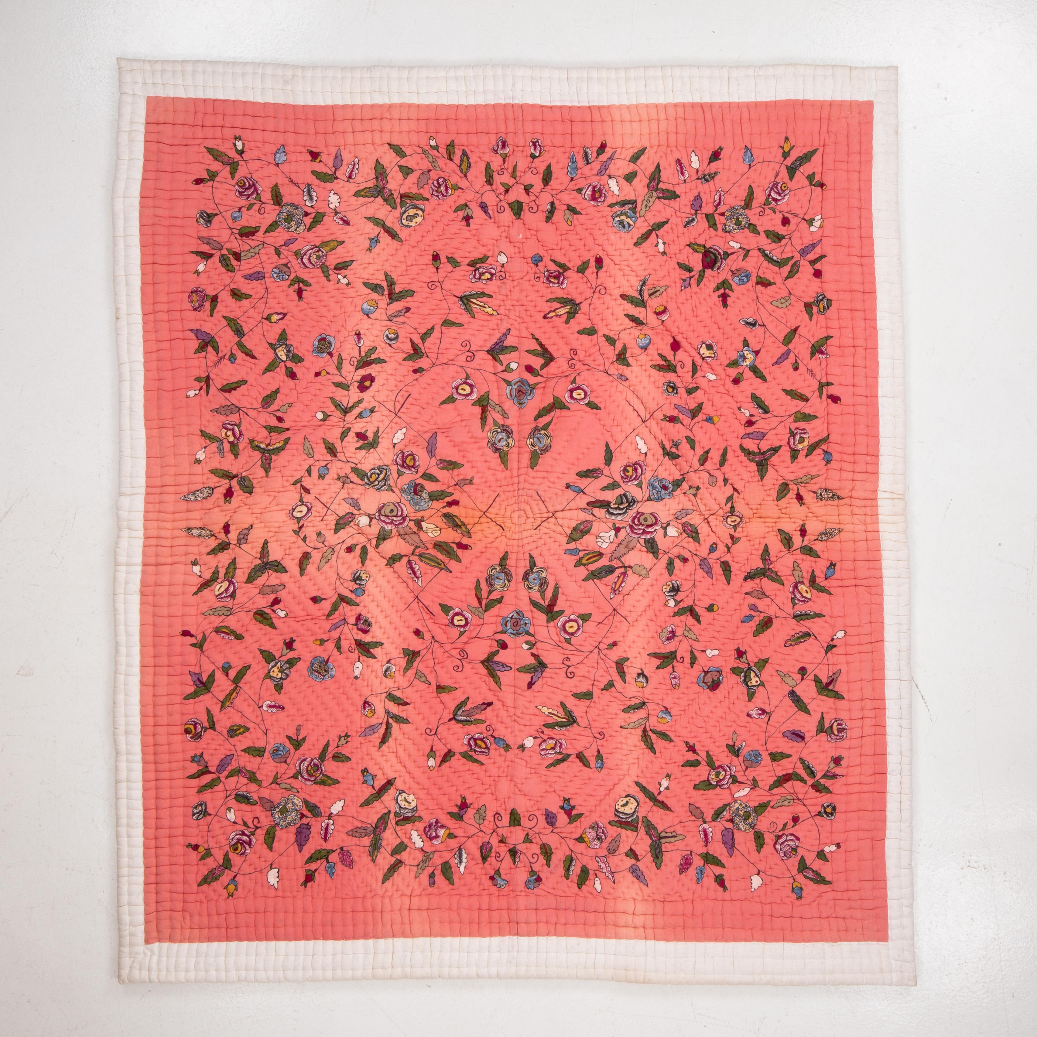 20th Century Antique Hand Block Printed and Painted Quilt from Anatolia, Turkey For Sale