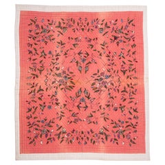 Vintage Hand Block Printed and Painted Quilt from Anatolia, Turkey