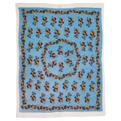 Used Hand Block Printed and Painted Quilt from Anatolia, Turkey
