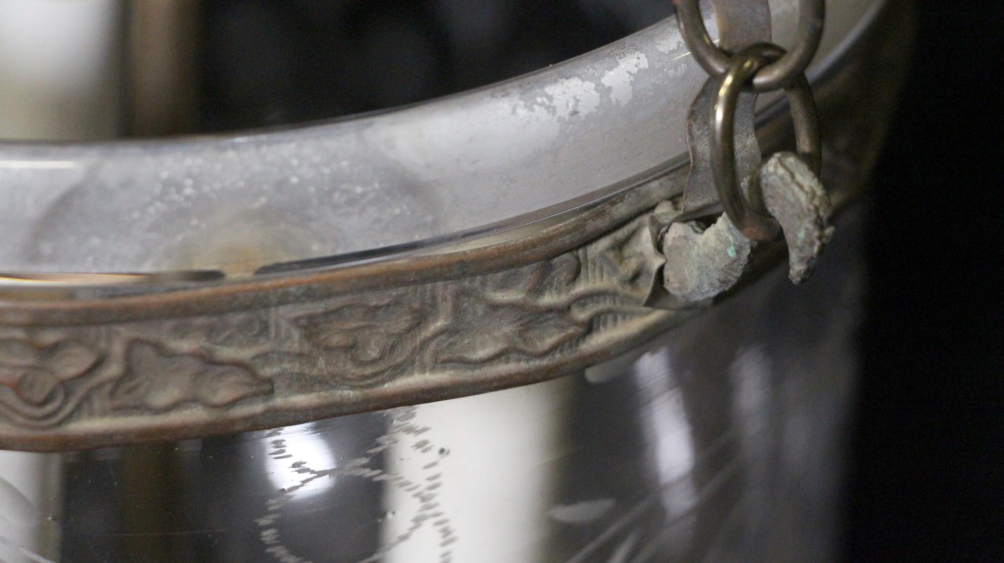 Antique Hand Blown Clear Glass Bell Jar Light w Etched Design For Sale ...