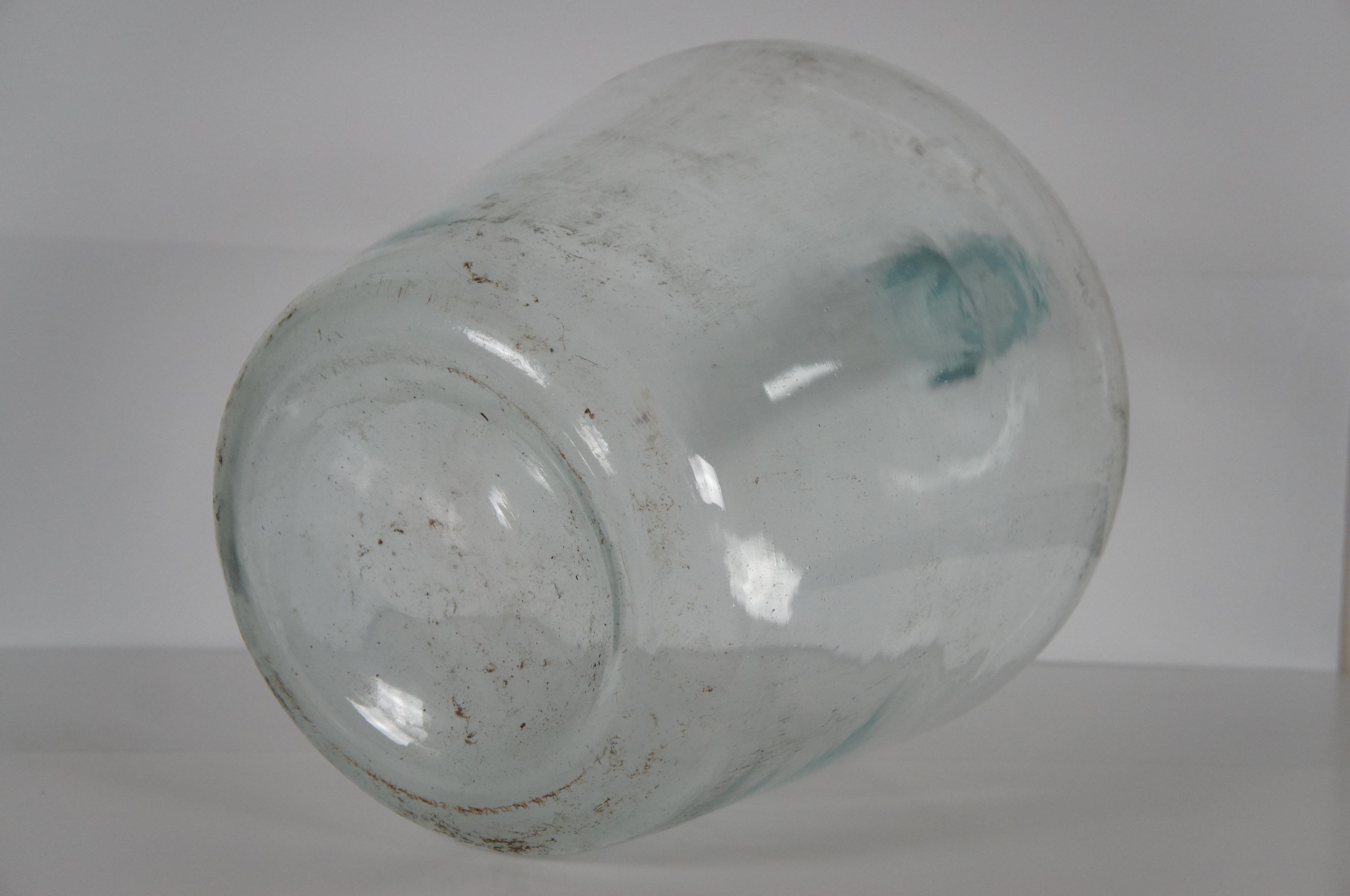 Blown Glass Antique Hand Blown Clear Glass French Wine Demijohn Bonbonne Bottle Jug For Sale