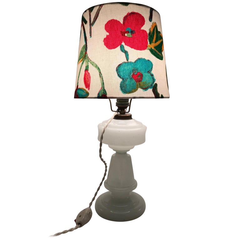 Antique Hand Blown Electrified Oil Lamp For Sale at 1stDibs