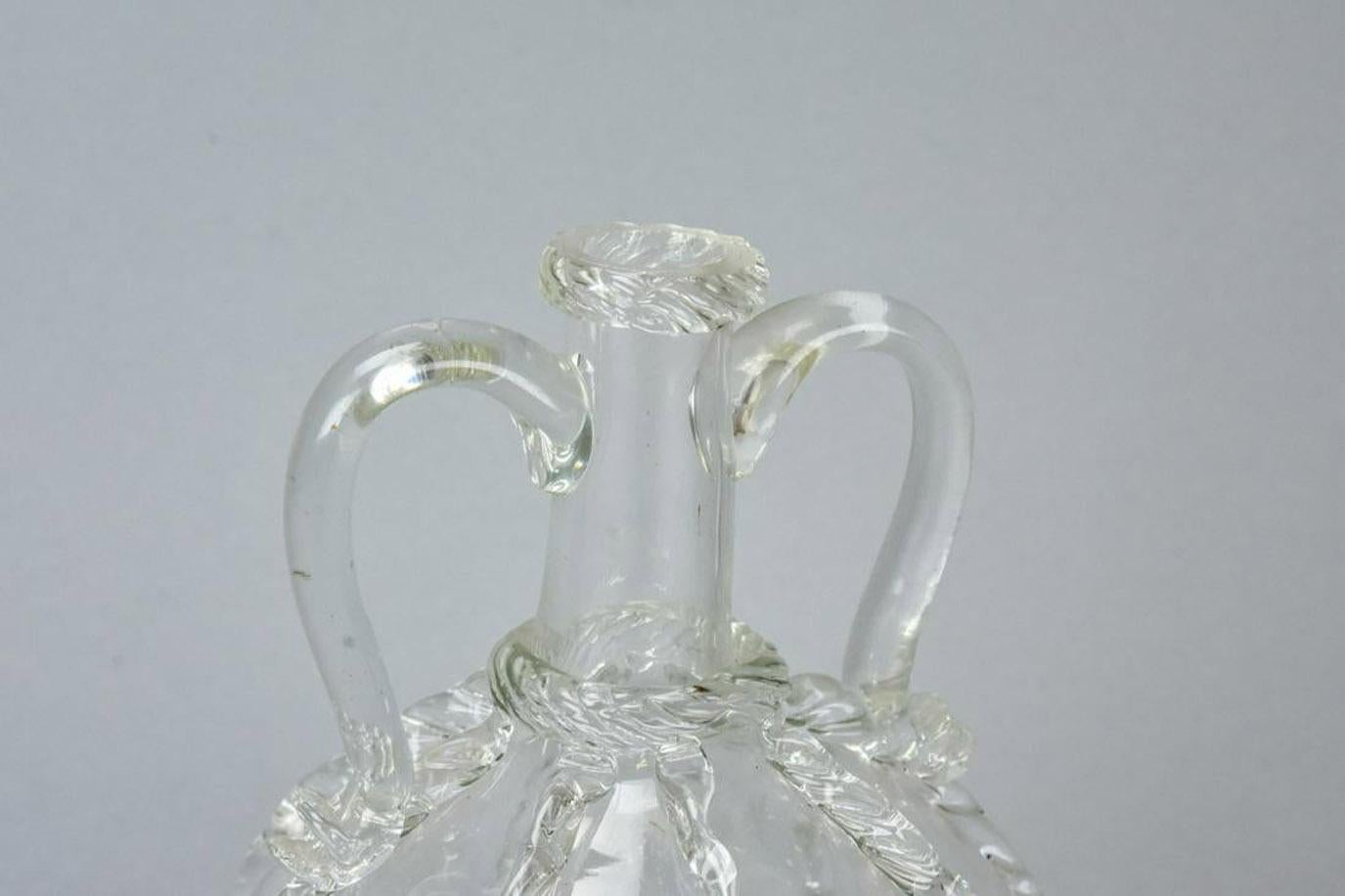 Hand-Crafted Antique Hand Blown Etched Art Glass Decanter For Sale