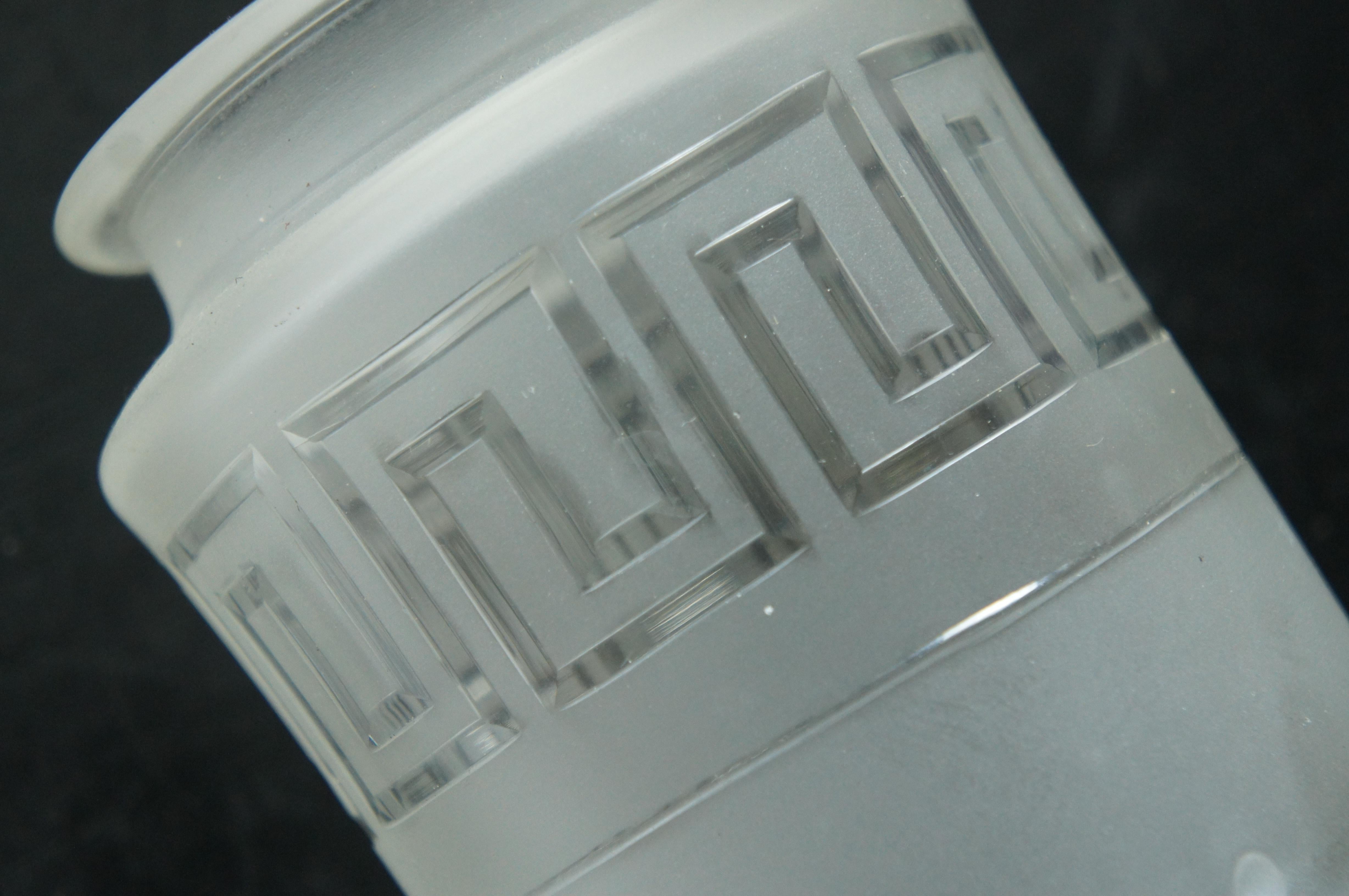 Antique Hand Blown Frosted Glass Greek Key Pickle Vanity Jar Canister 5.5