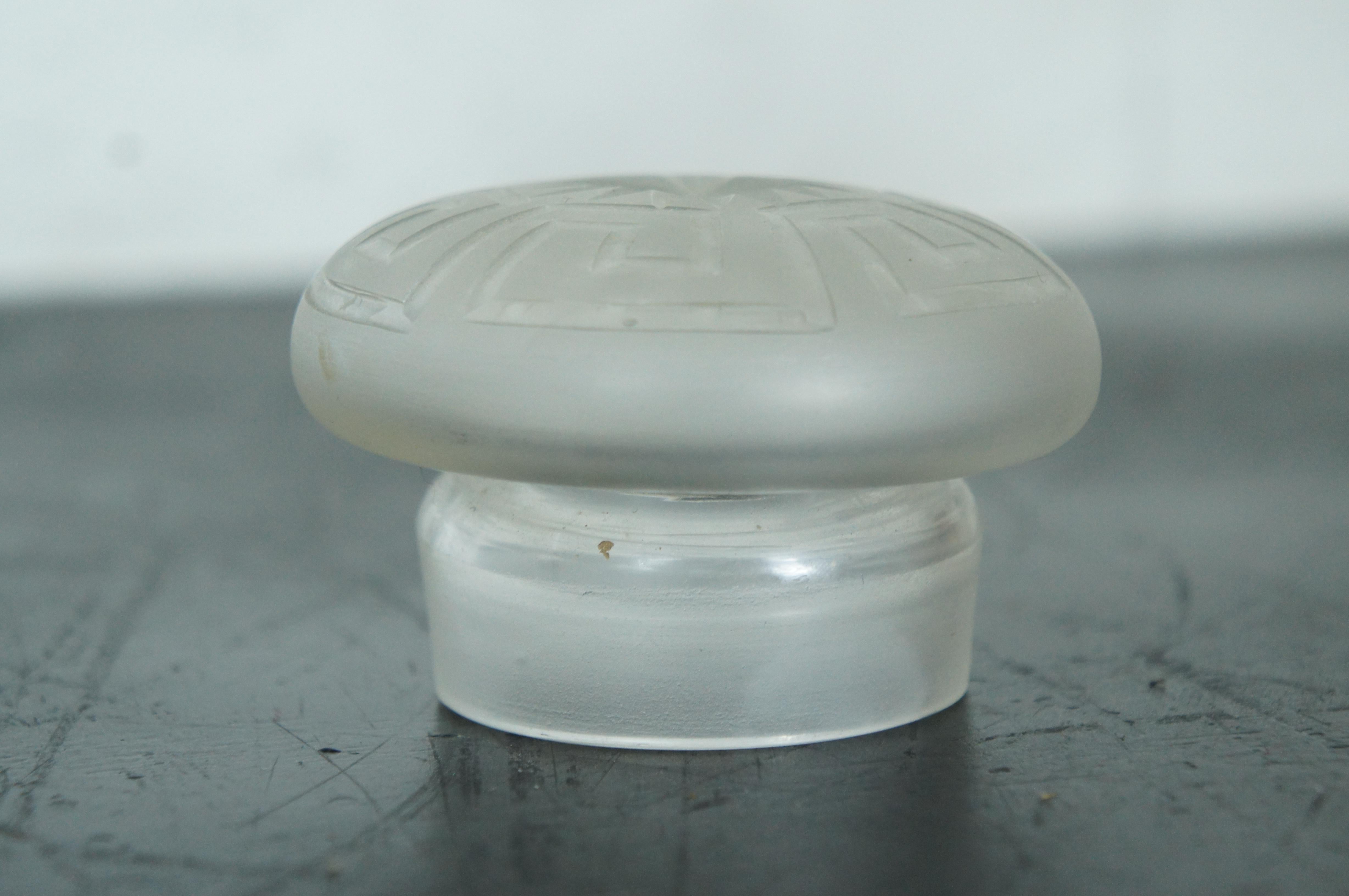 Antique Hand Blown Frosted Glass Greek Key Pickle Vanity Jar Canister 5.5