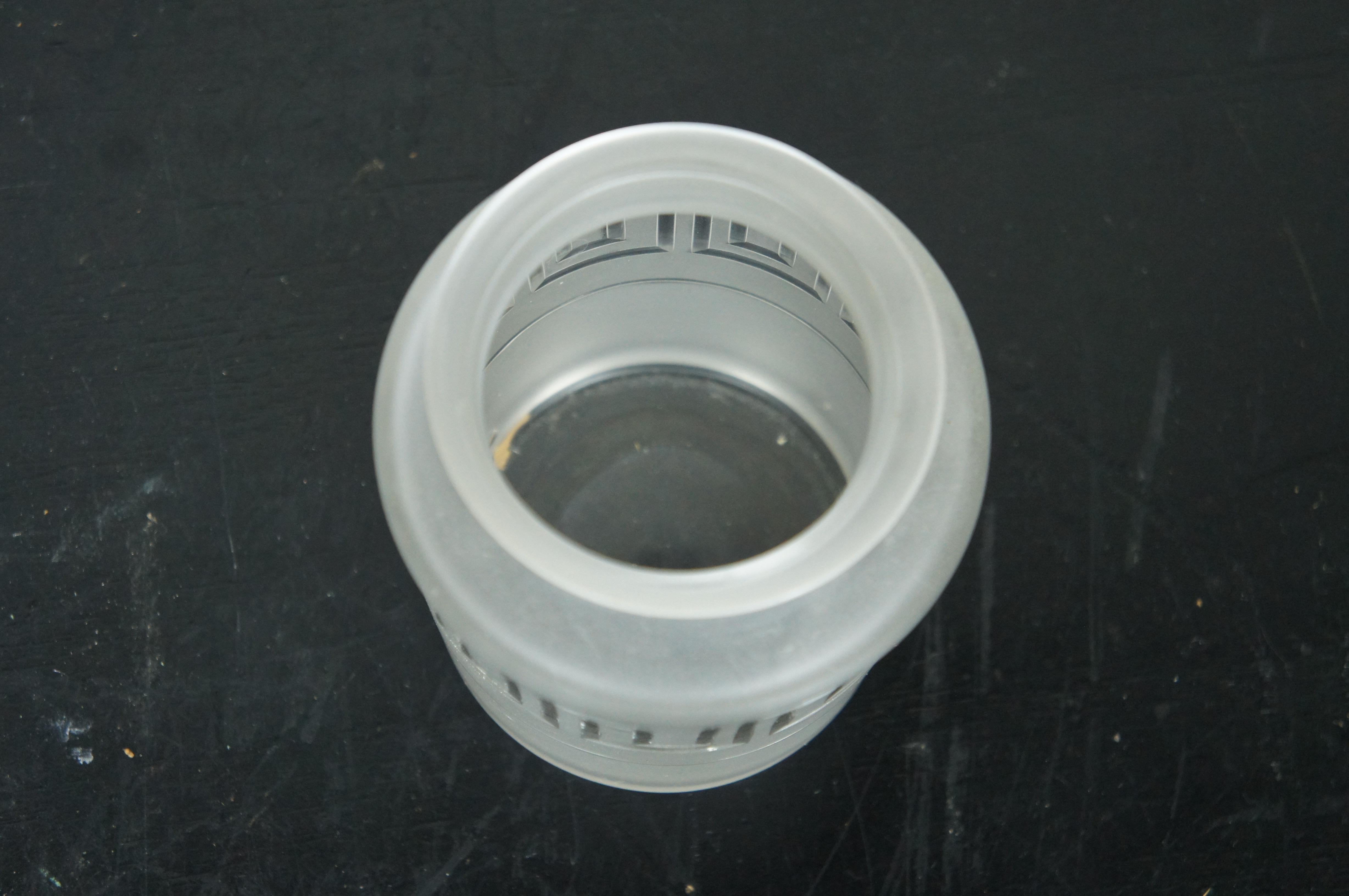 Antique Hand Blown Frosted Glass Greek Key Pickle Vanity Jar Canister 5.5