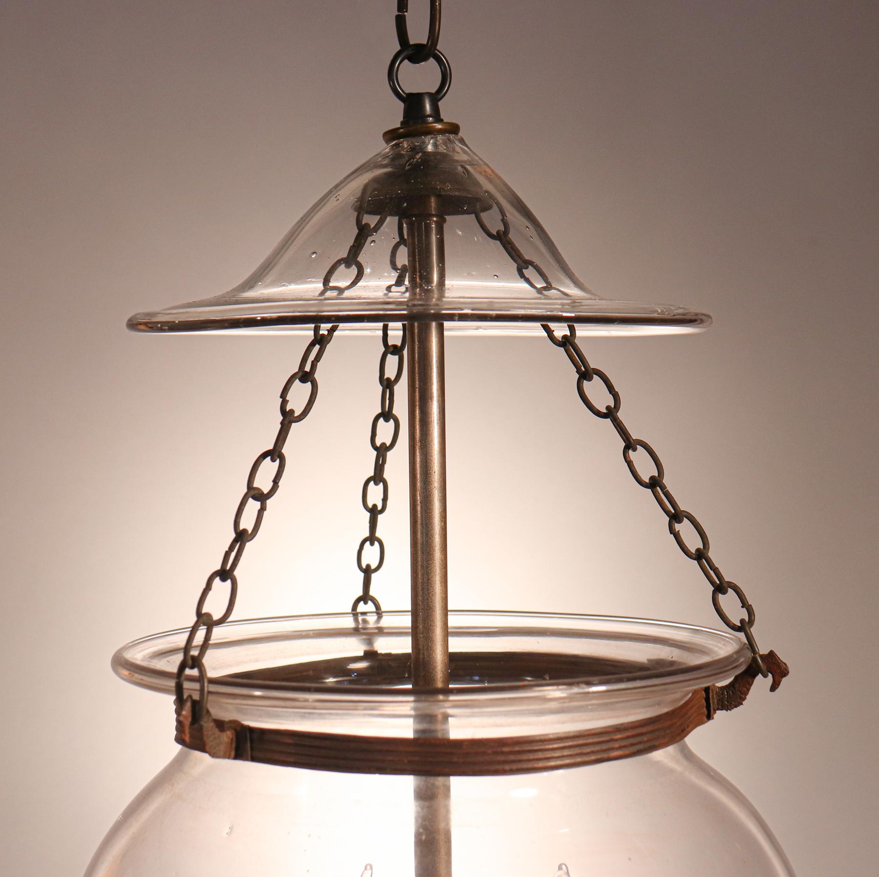 English Antique Hand Blown Glass Globe Bell Jar Lantern