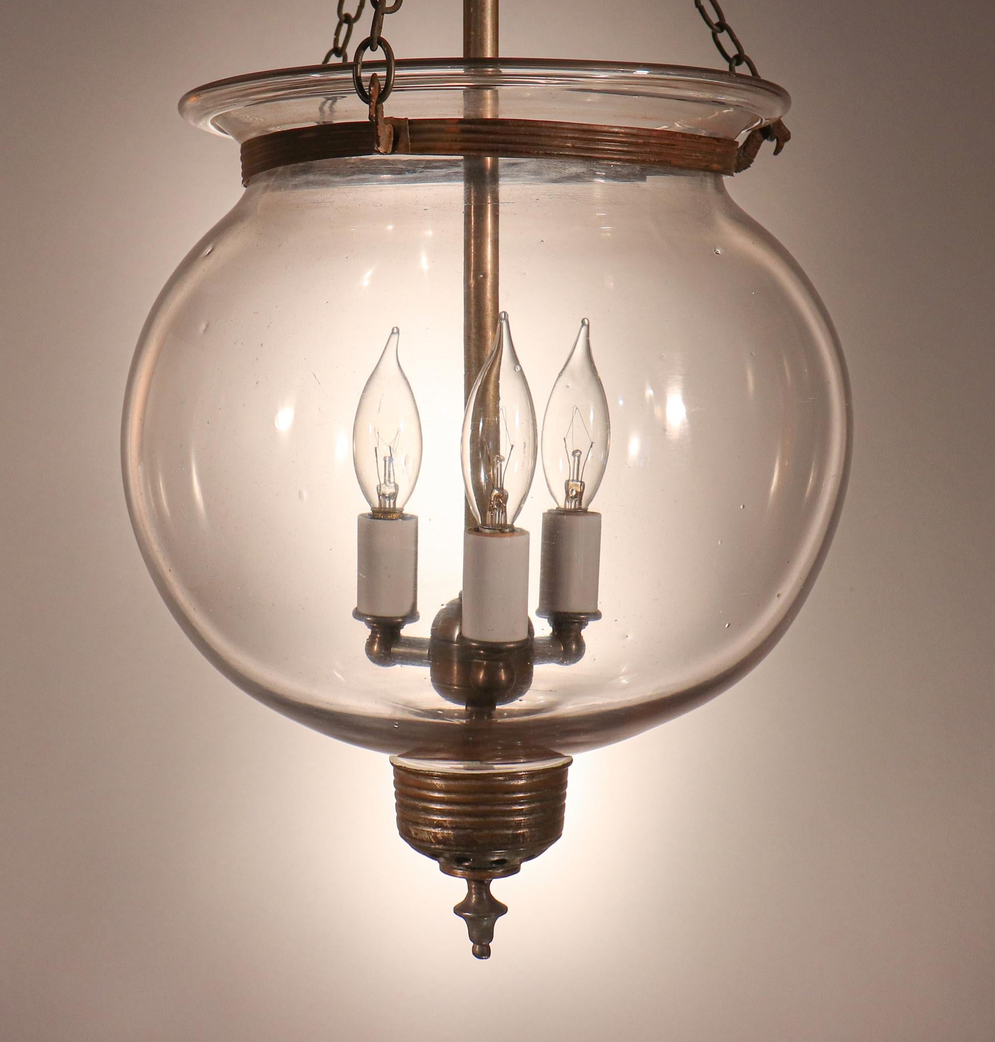 Antique Hand Blown Glass Globe Bell Jar Lantern In Good Condition In Heath, MA