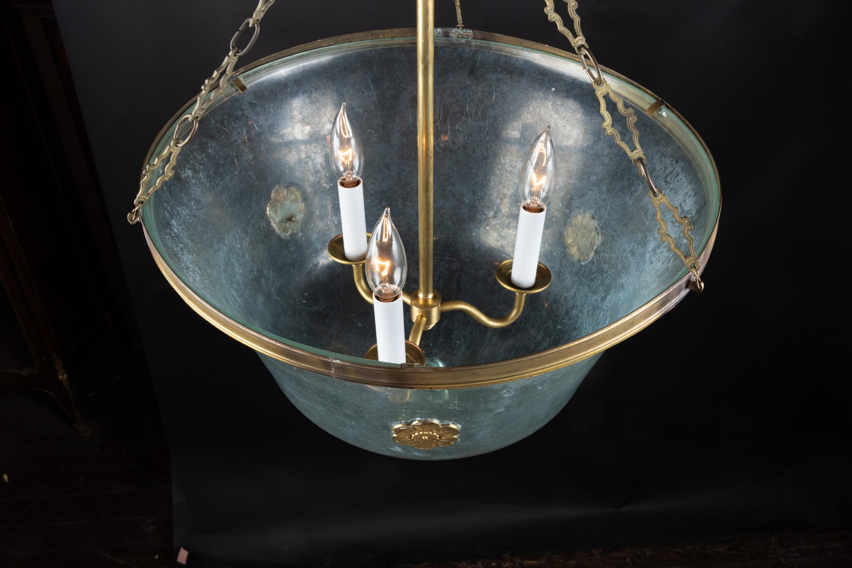 Français Ancienne lanterne globe melon en verre soufflé à la main en vente