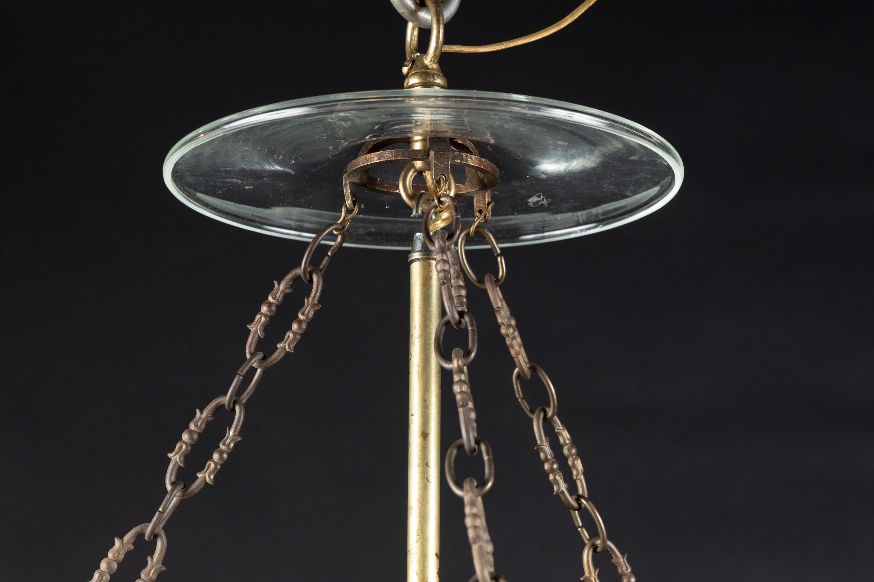 Laiton Ancienne lanterne globe melon en verre soufflé à la main en vente