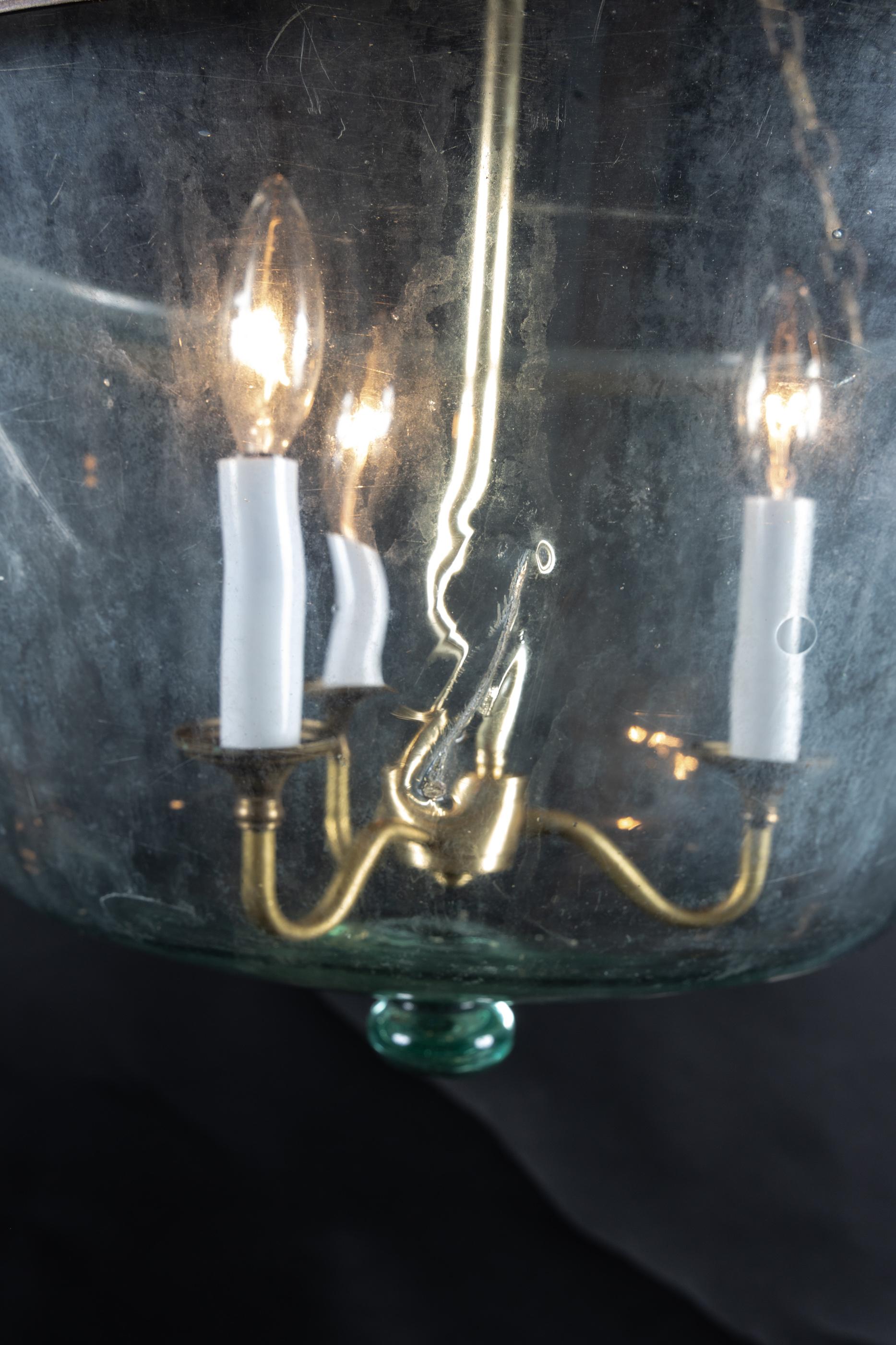 Antike mundgeblasene Melonkugel-Laterne aus Glas (Messing) im Angebot