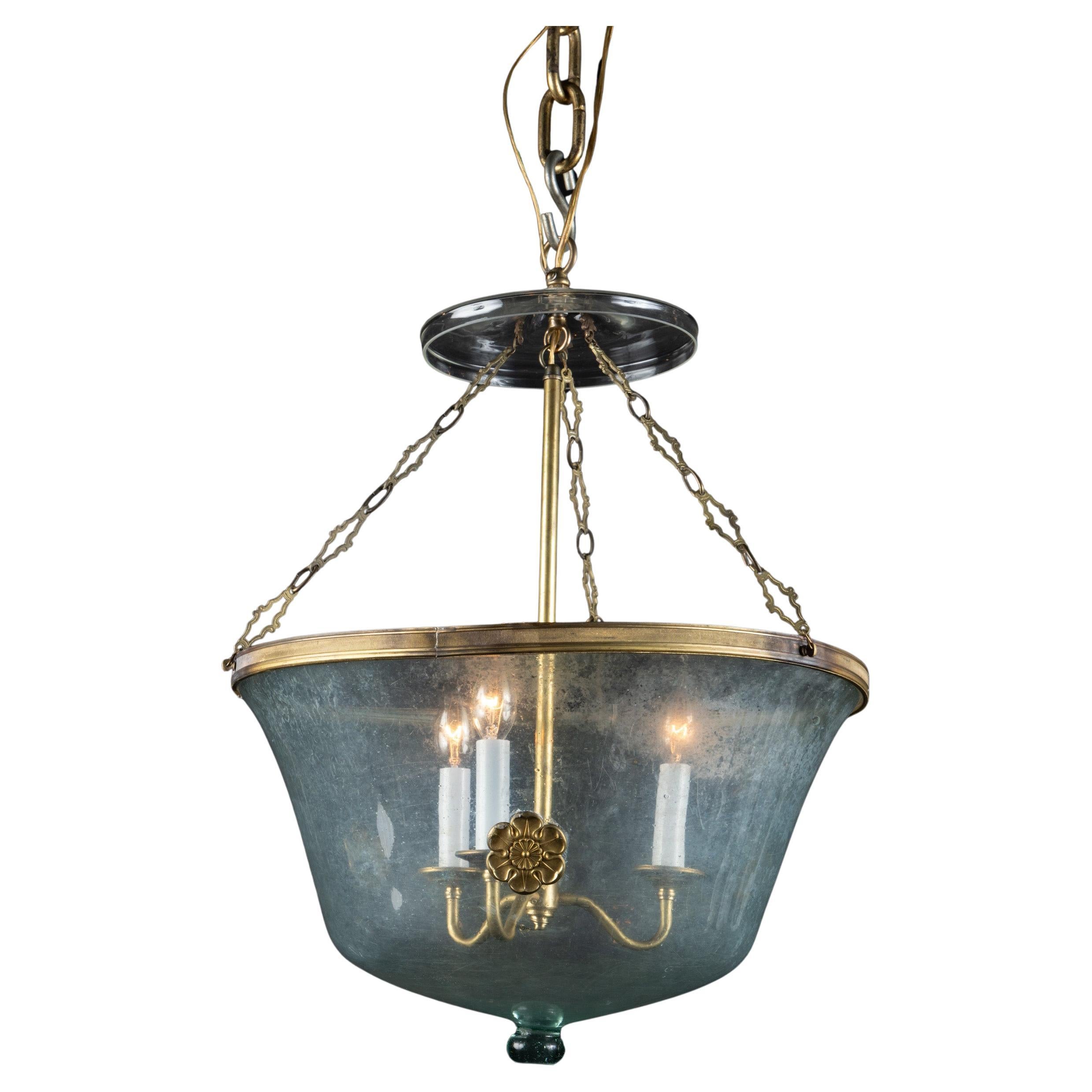 Antiguo Farol Globo de Melón de Vidrio Soplado a Mano