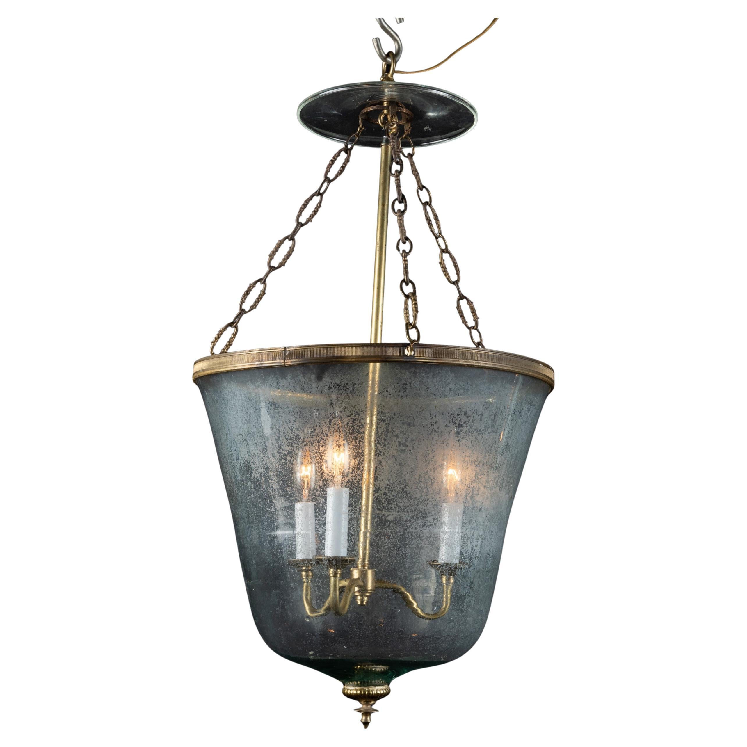 Antiguo Farol Globo de Melón de Vidrio Soplado a Mano