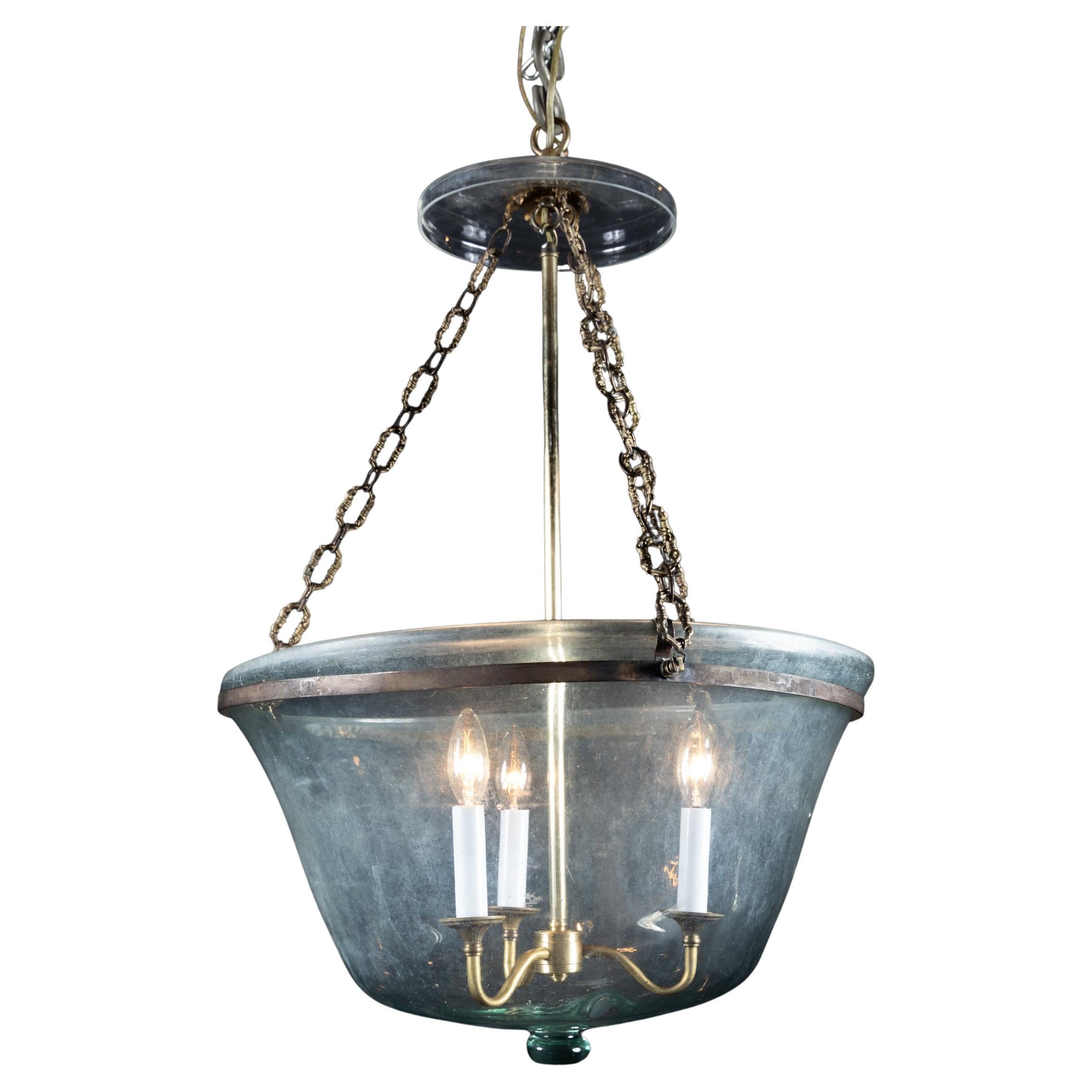 Antike mundgeblasene Melonkugel-Laterne aus Glas im Angebot