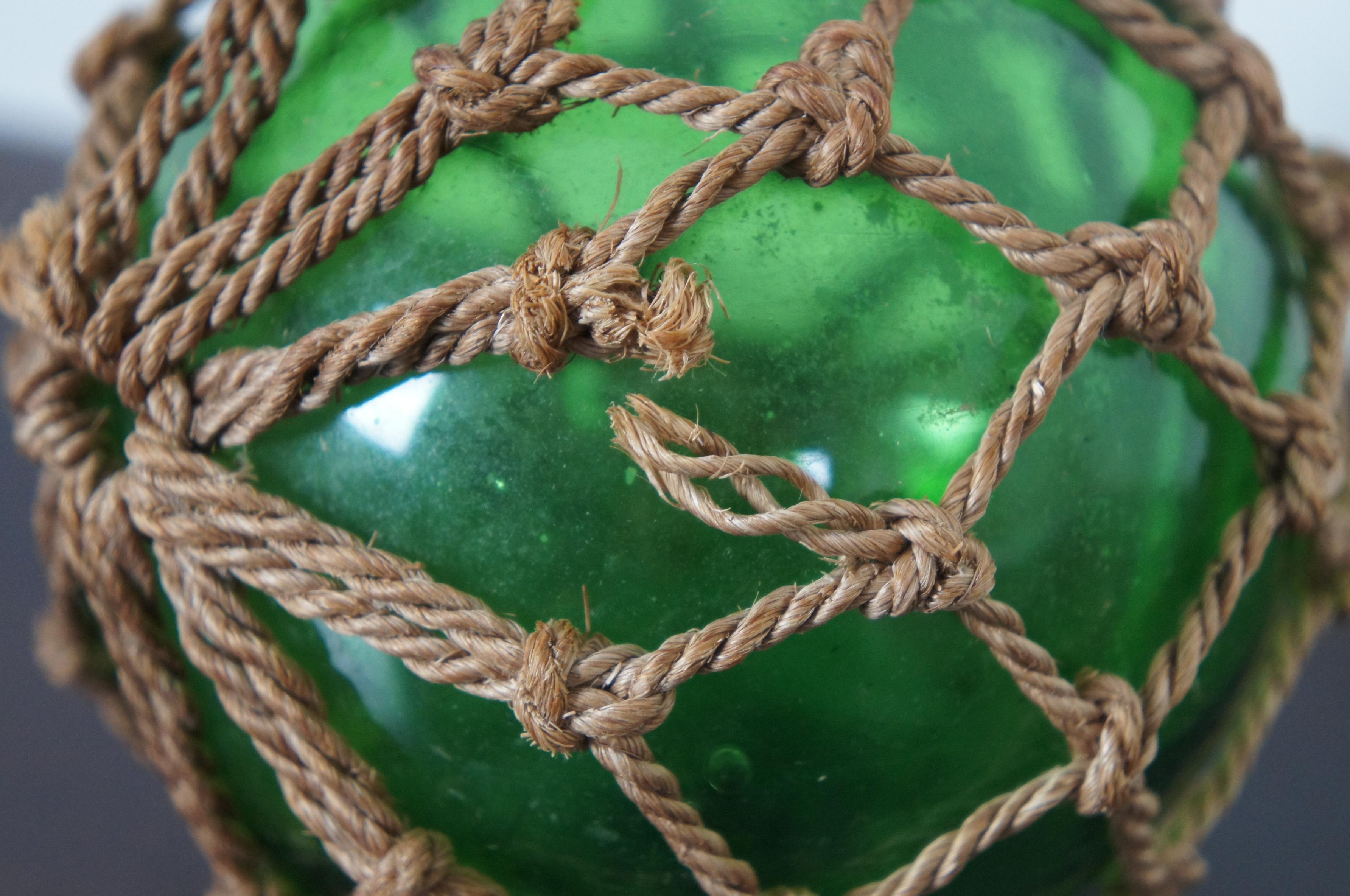 20th Century Antique Hand Blown Green Glass Japanese Float Fishing Net Nautical Buoy Marker