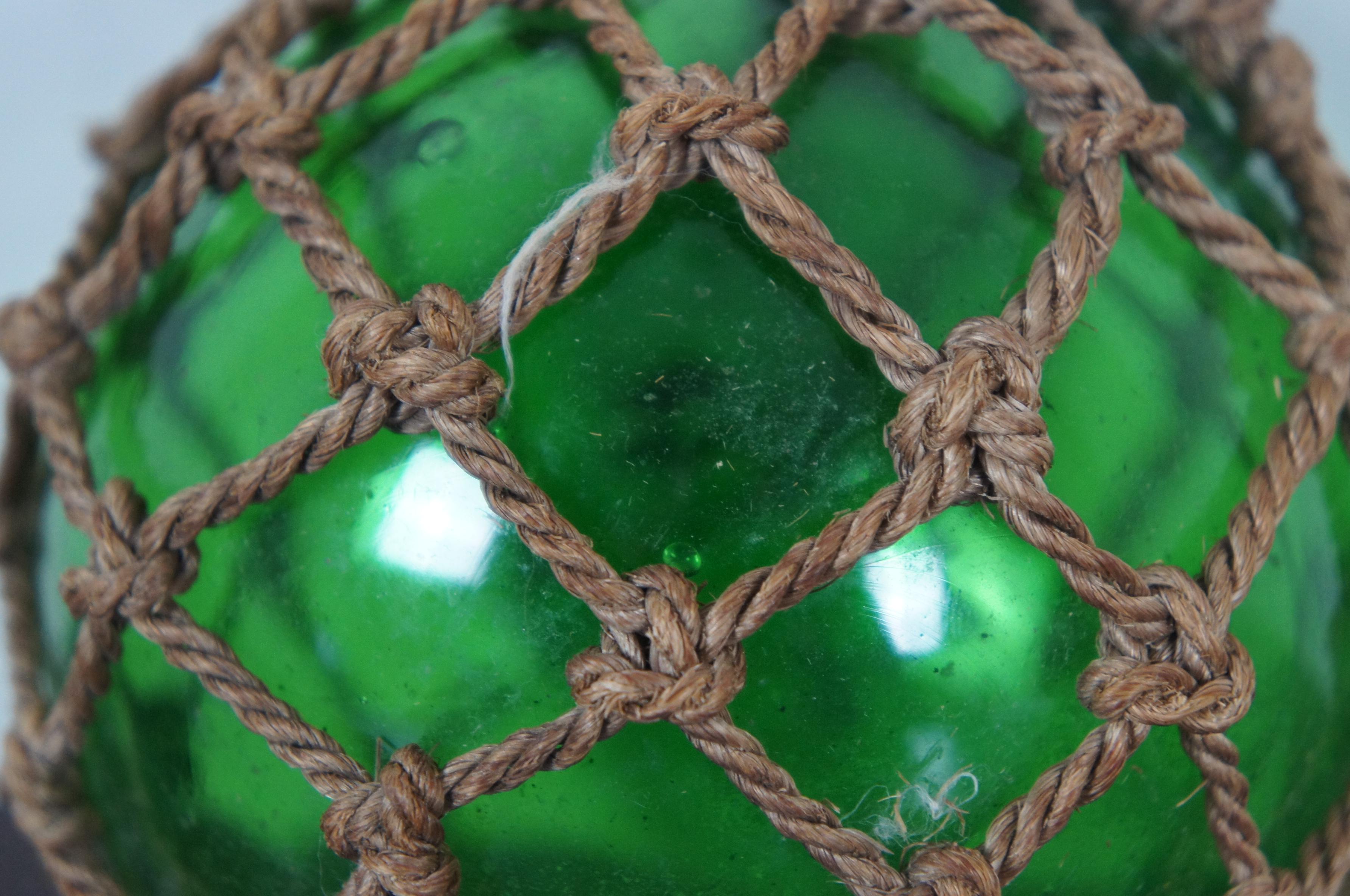 Antique Hand Blown Green Glass Japanese Float Fishing Net Nautical Buoy Marker 1
