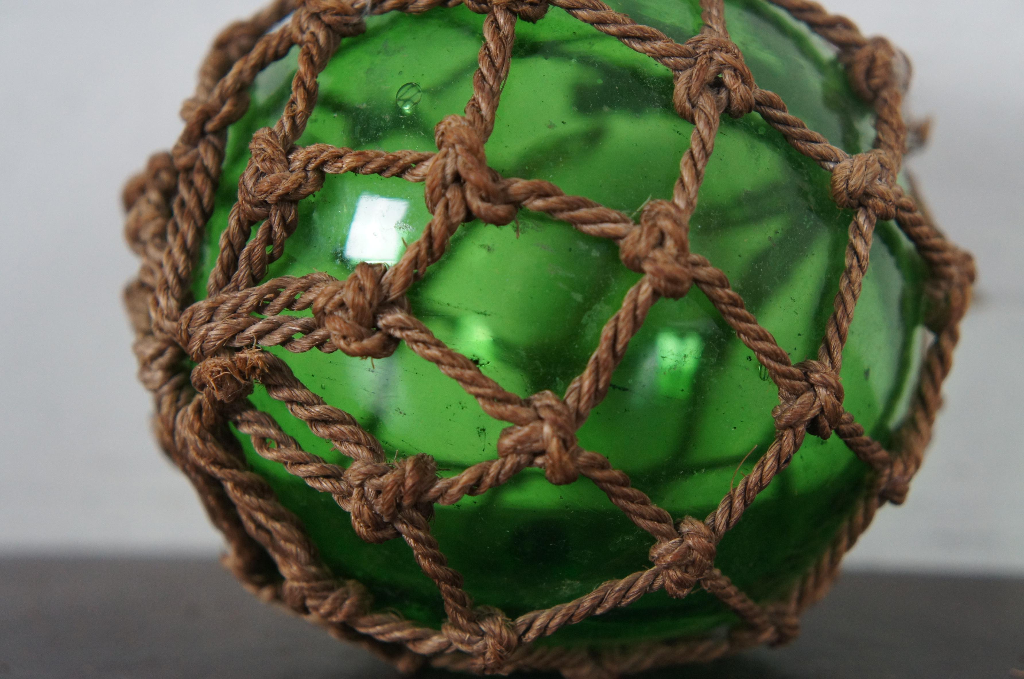 Antique Hand Blown Green Glass Japanese Float Fishing Net Nautical Buoy Marker 2