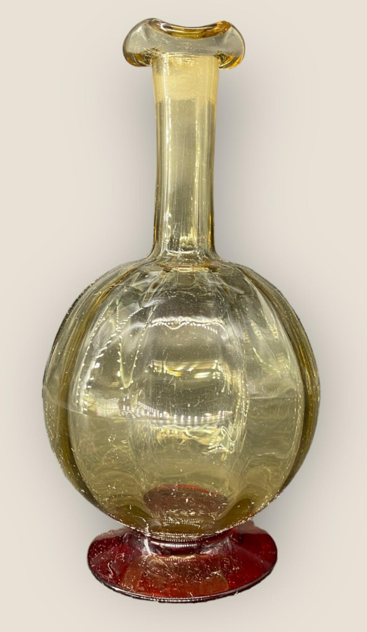Blown ruby and clear glass decanter attributed to Vitorrio Zechinn of Pauly & Co. circa 1930s. See our listings for similar decanter. 