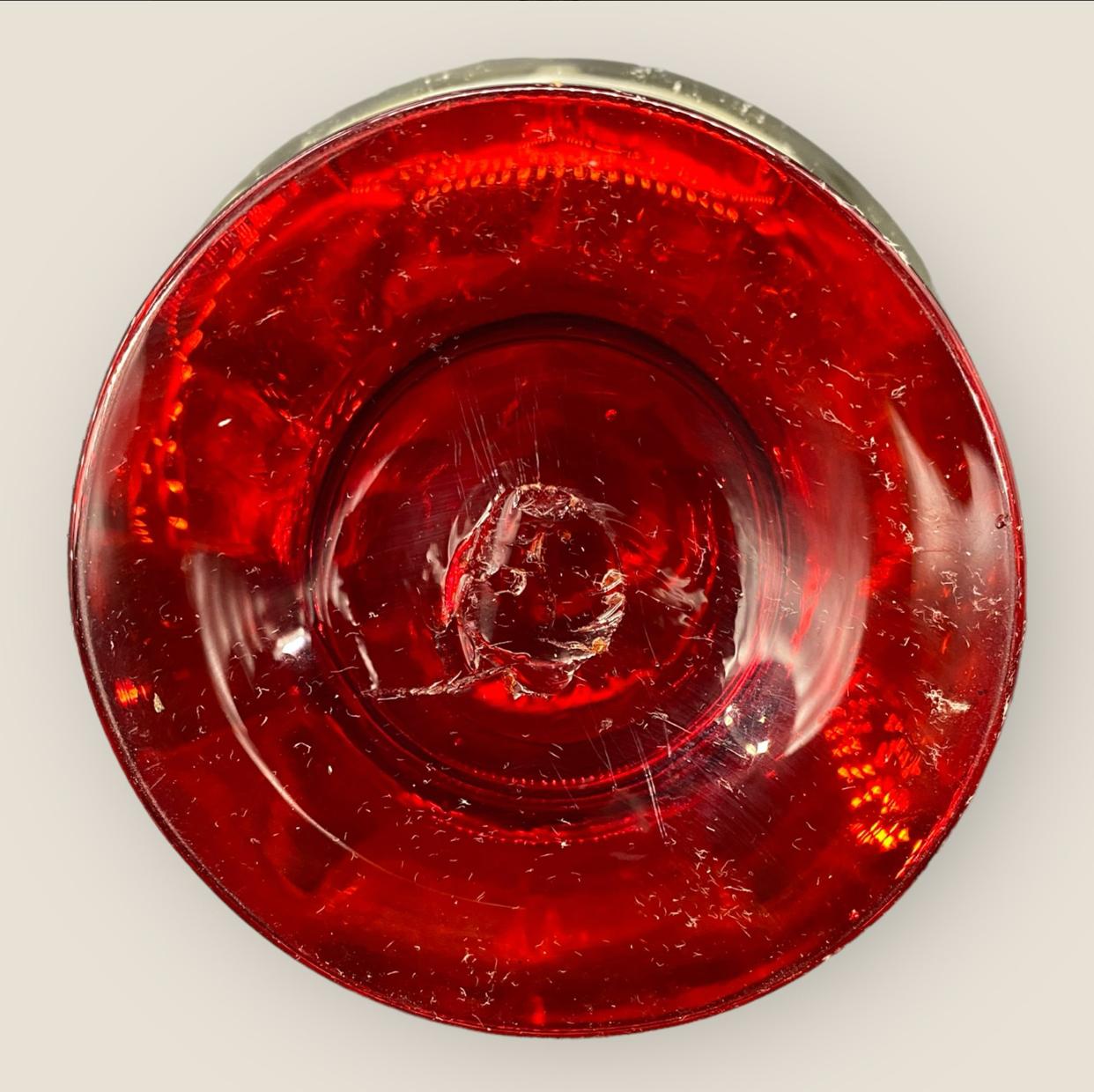 Antique Hand Blown Murano Italian Art Glass Ruby Footed Decanter In Good Condition In Chicago, IL