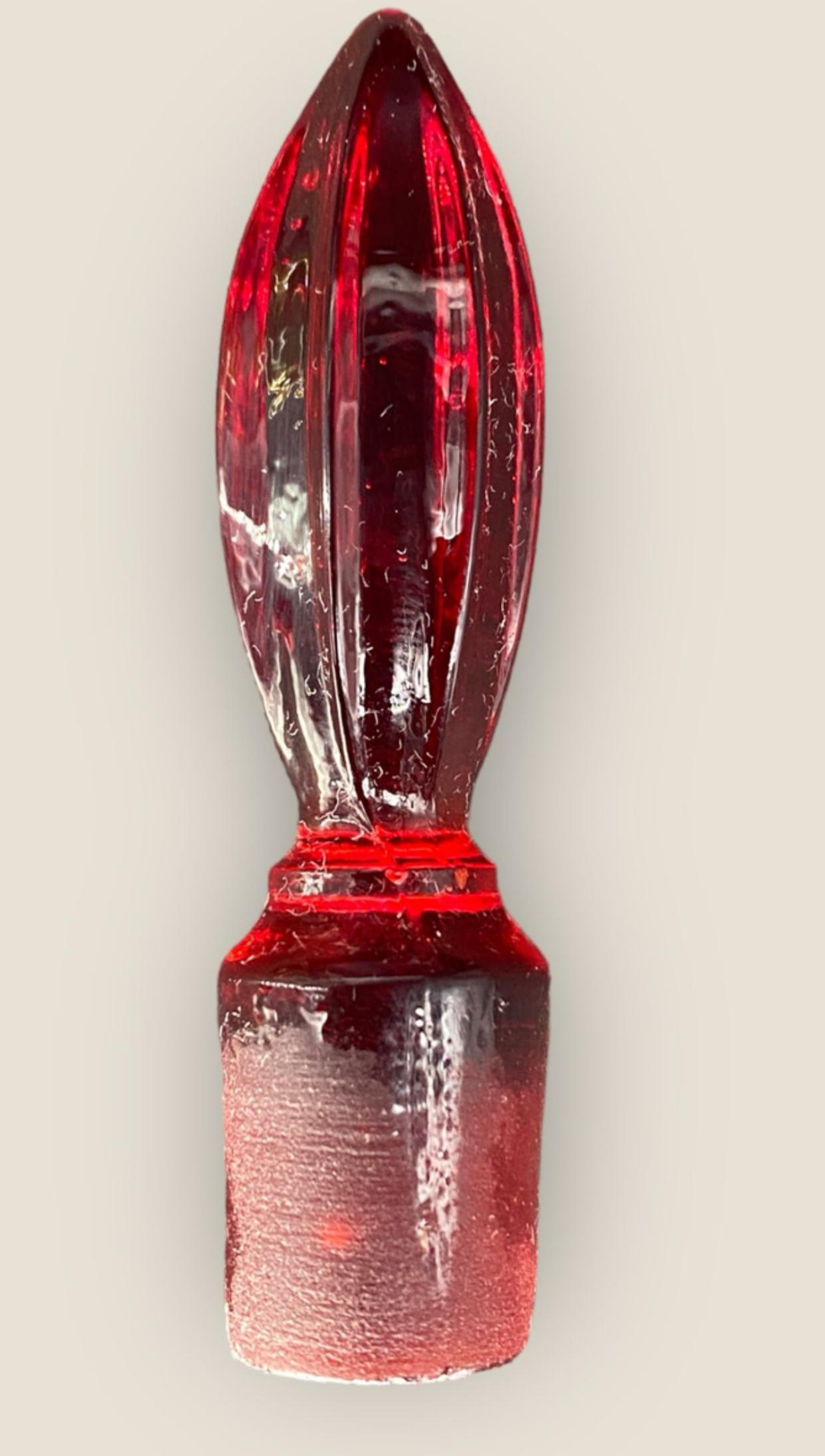 Mid-20th Century Antique Hand Blown Murano Italian Art Glass Ruby Footed Decanter