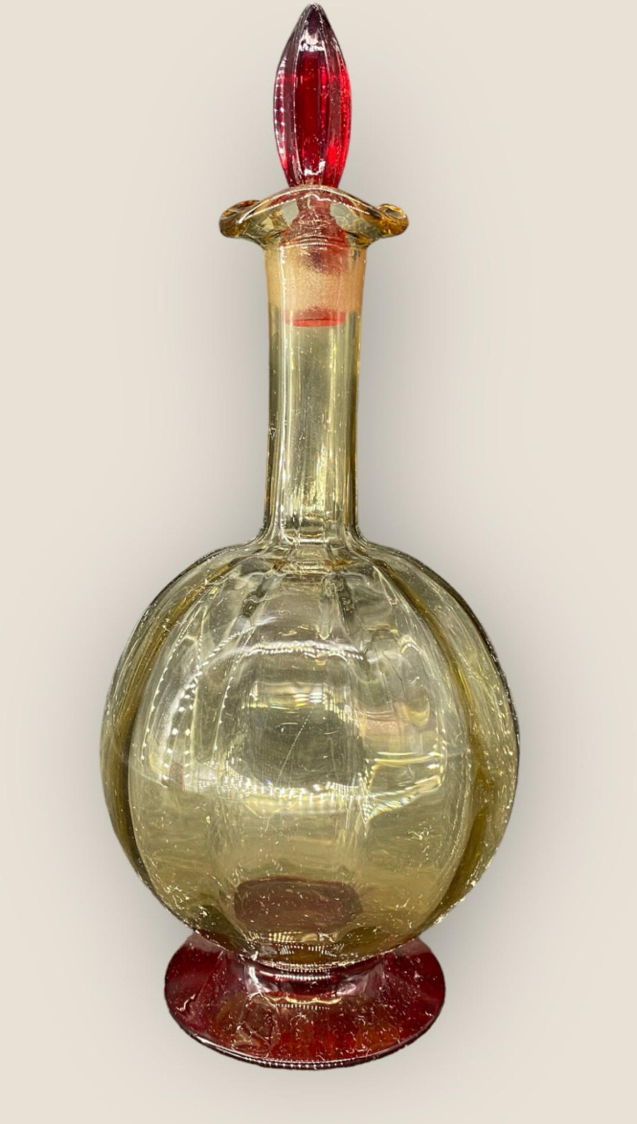 Antique Hand Blown Murano Italian Art Glass Ruby Footed Decanter 4