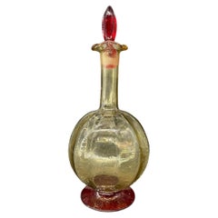 Vintage Hand Blown Murano Italian Art Glass Ruby Footed Decanter