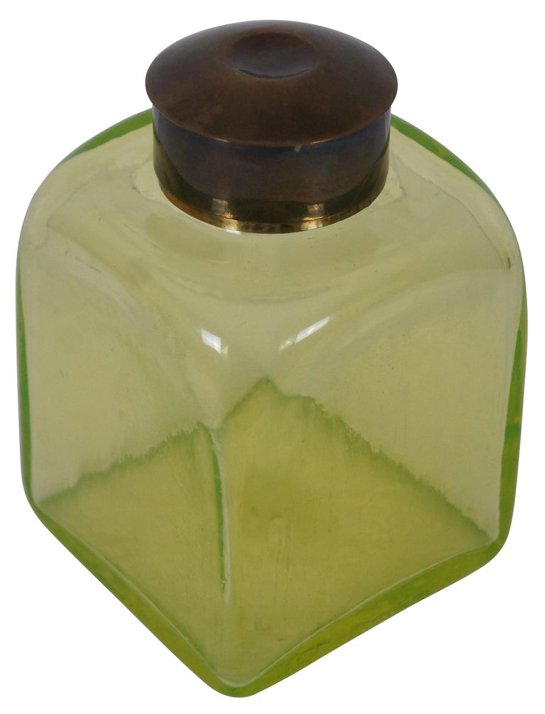 Antique Hand Blown Uranium Vaseline Glass Apothecary Jar Canister with